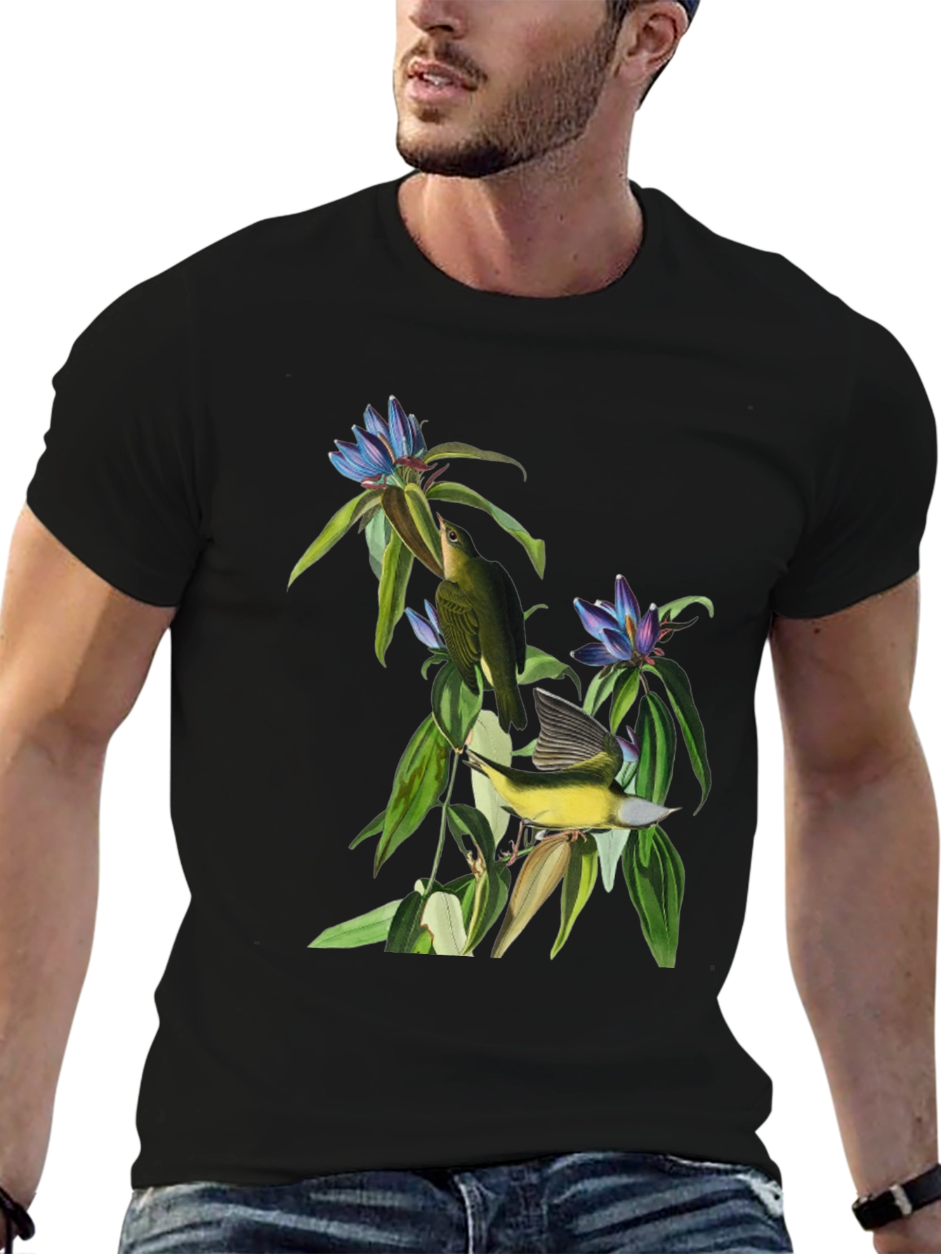 Black Vintage Botanical Bird Graphic Tee view 6
