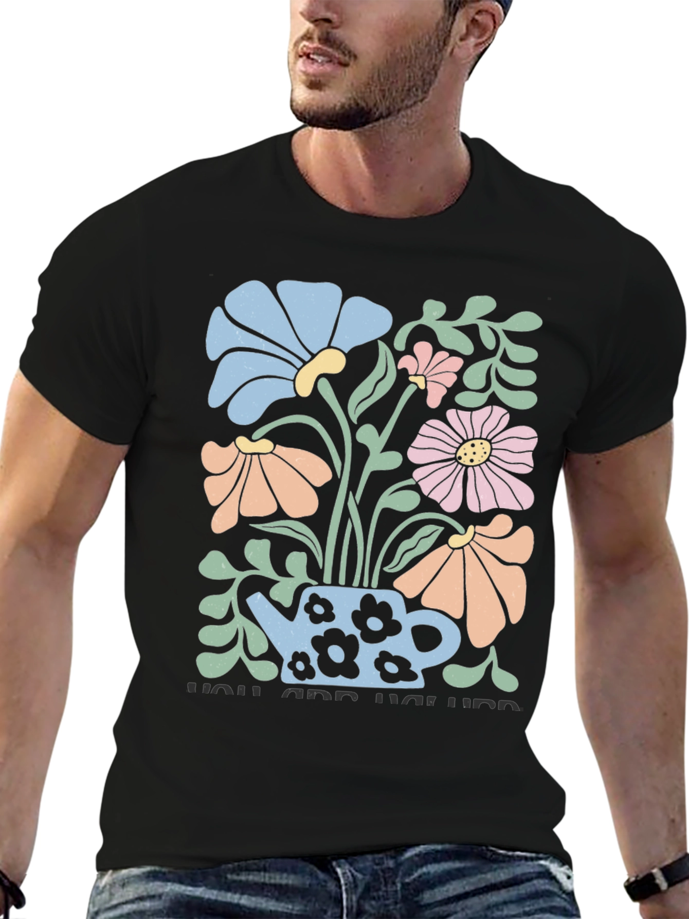 Black Floral Teapot Graphic T-Shirt view 6