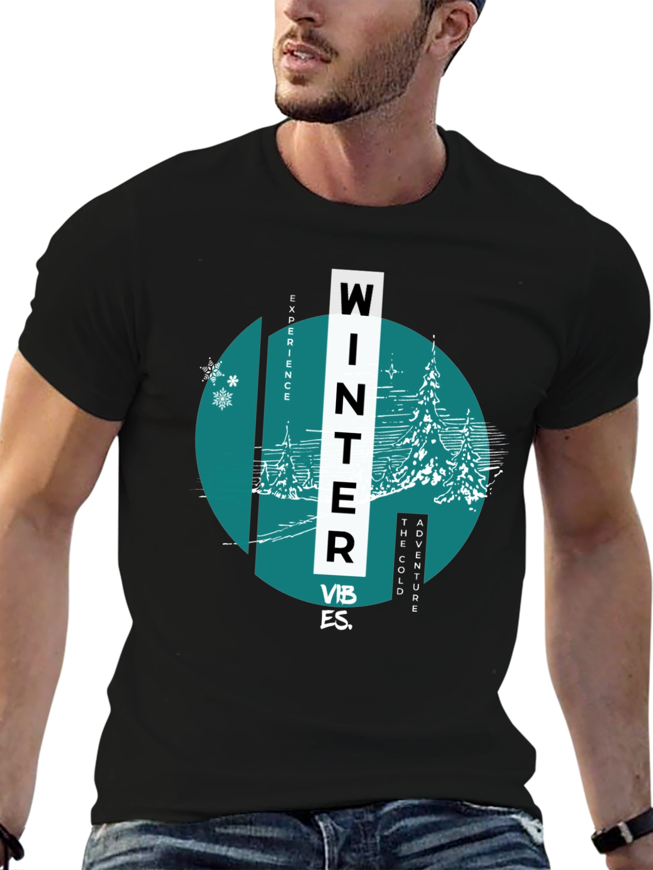 Black Winter Vibes Graphic Tee - Black Cotton Blend view 6