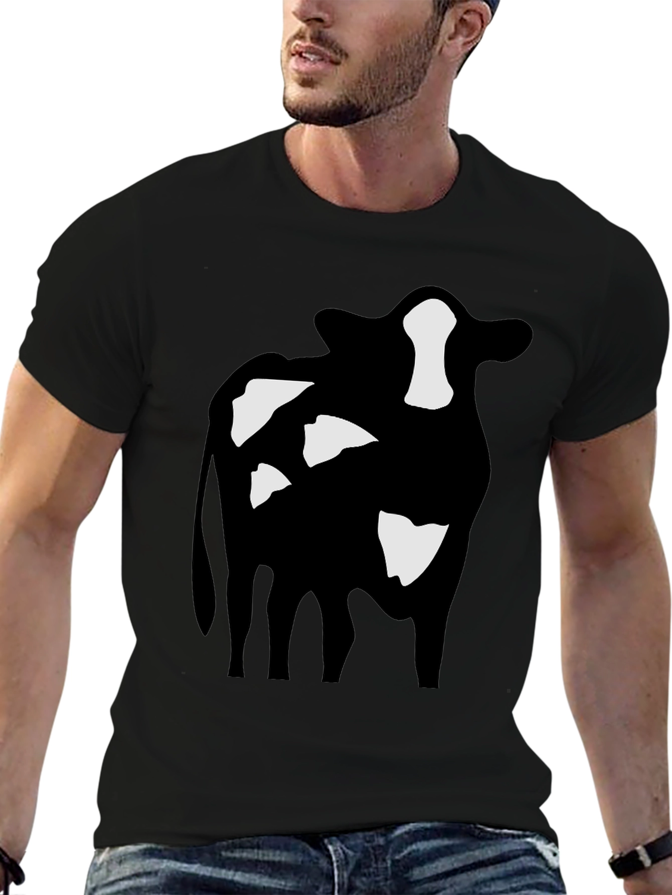 Black Cow Print Black T-Shirt view 6