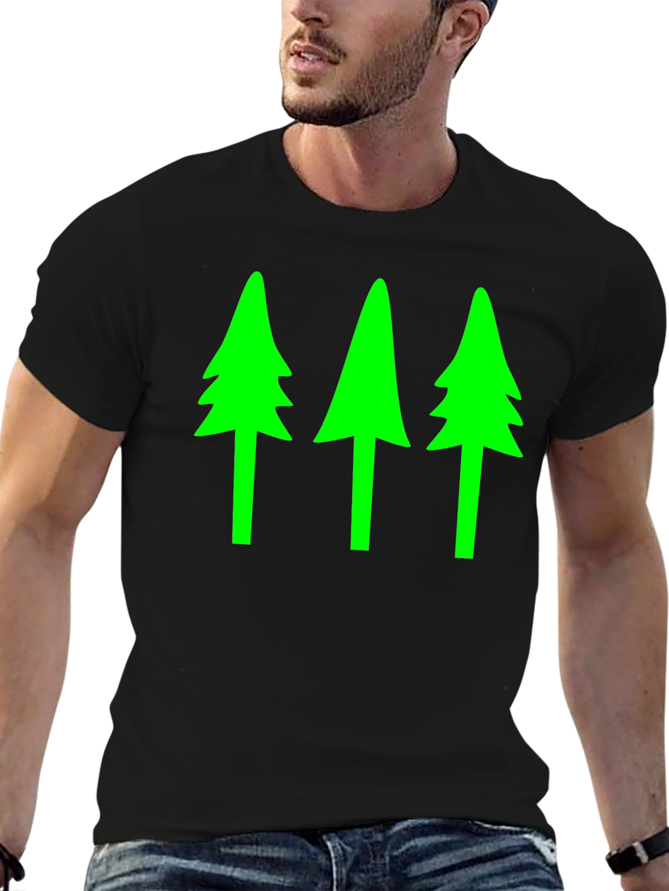 Black Green Tree Graphic Black T-Shirt view 6