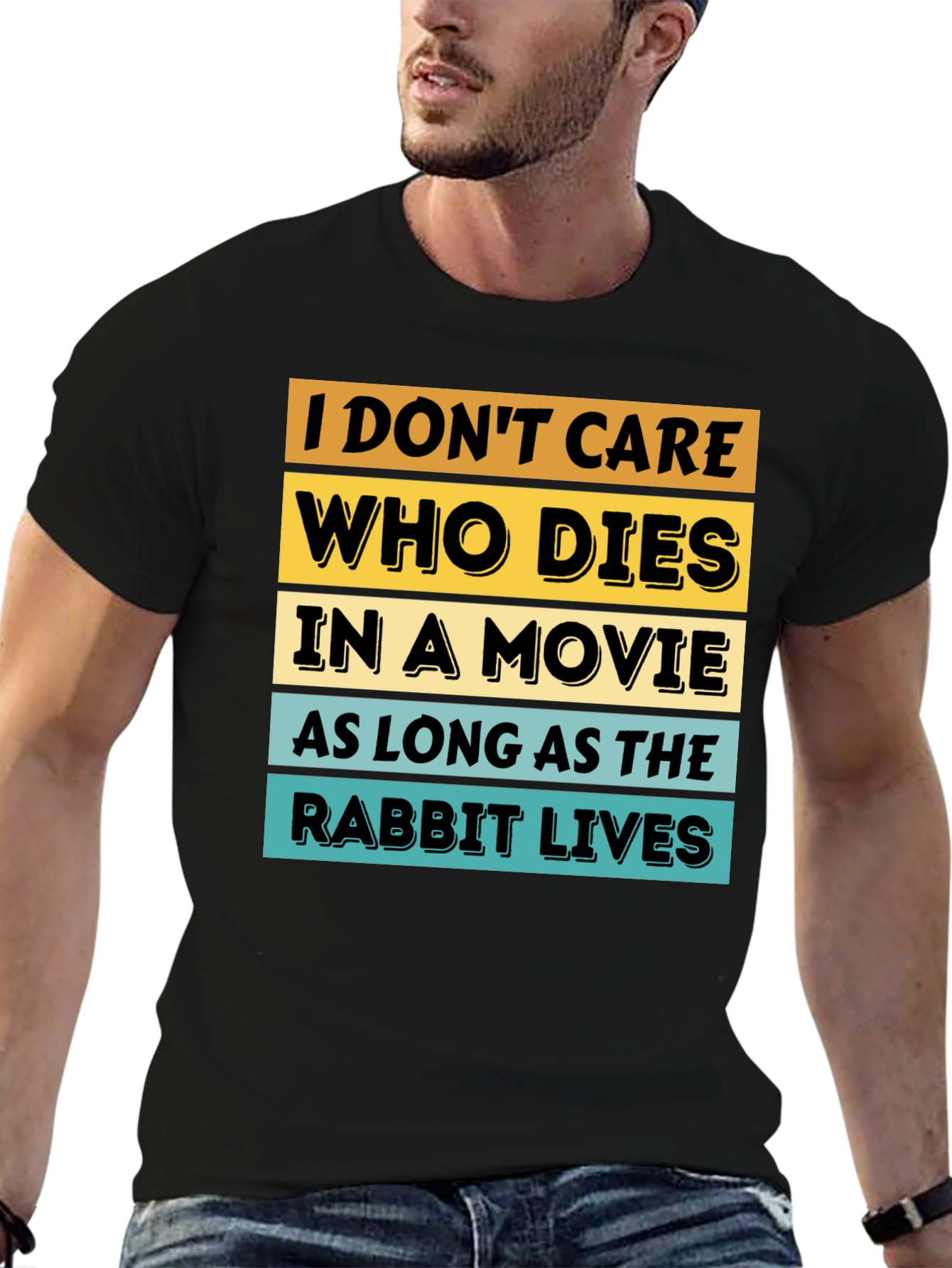 Black Funny Rabbit Lover Movie T-Shirt view 6