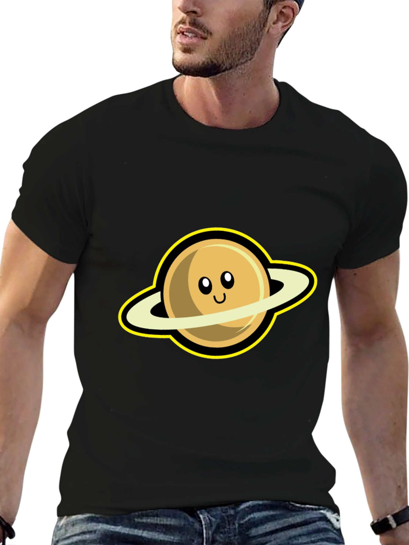 Black Cute Saturn Graphic Tee - Black Short Sleeve Shirt view 6