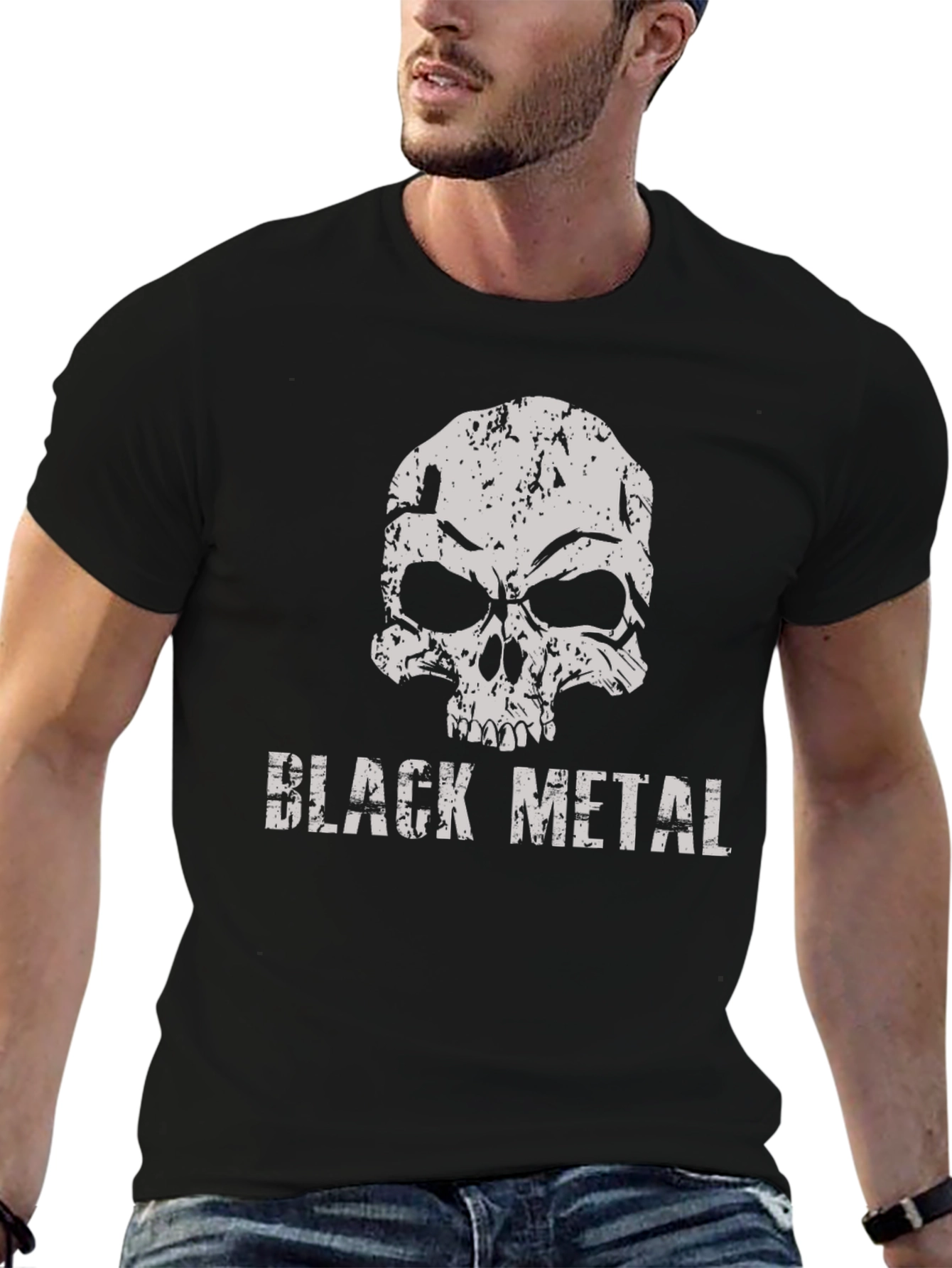Black Black Metal Skull Graphic T-Shirt view 6