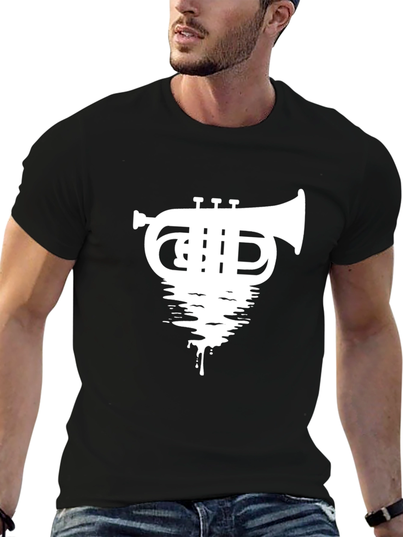 Black Trumpet Drip Graphic Tee - Black Cotton T-Shirt view 6