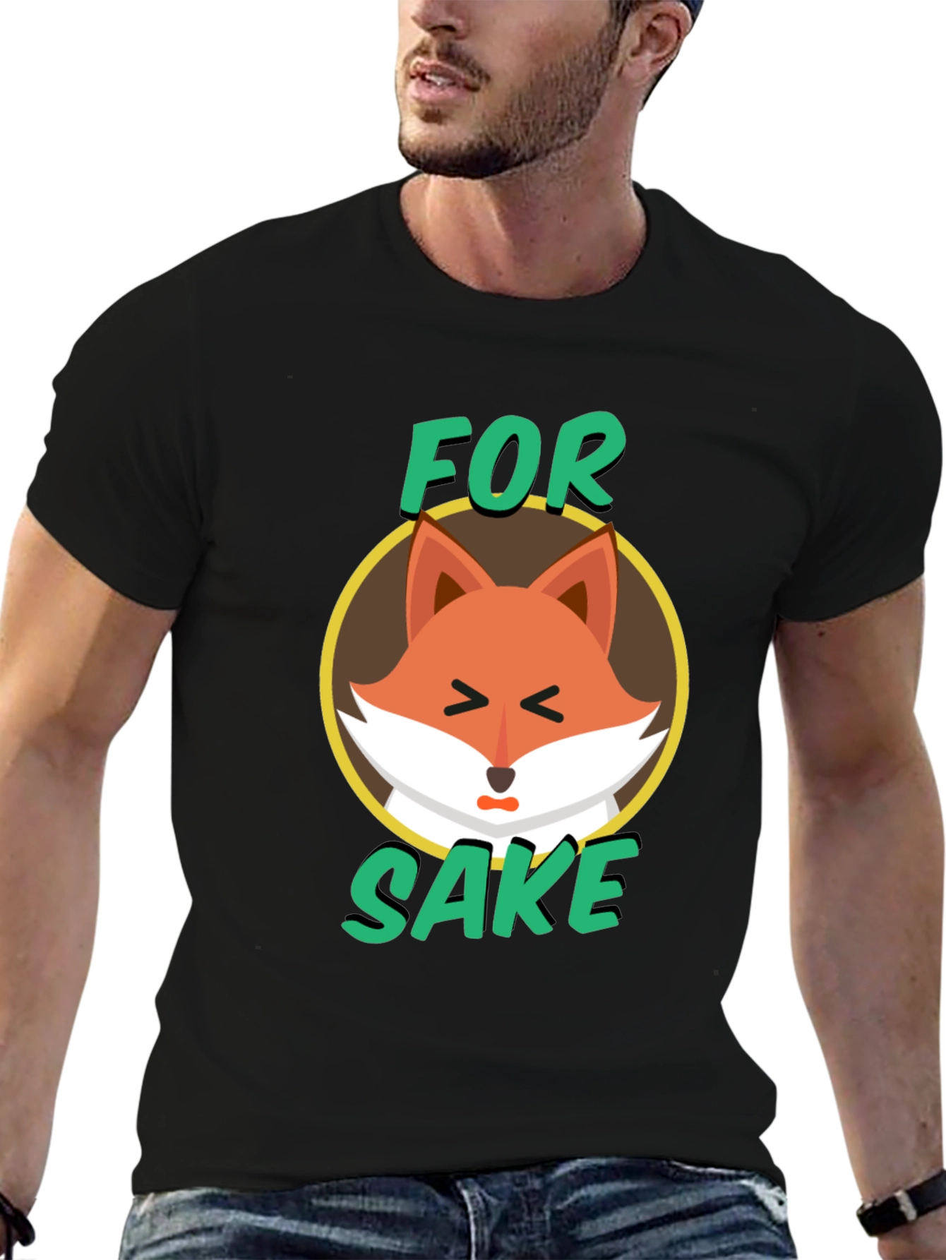 Black For Fox Sake T-Shirt - Quirky Animal Graphic Tee view 6