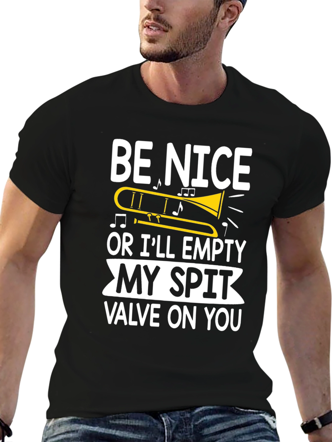 Black Funny Trombone Player T-Shirt - Be Nice or Else! view 6