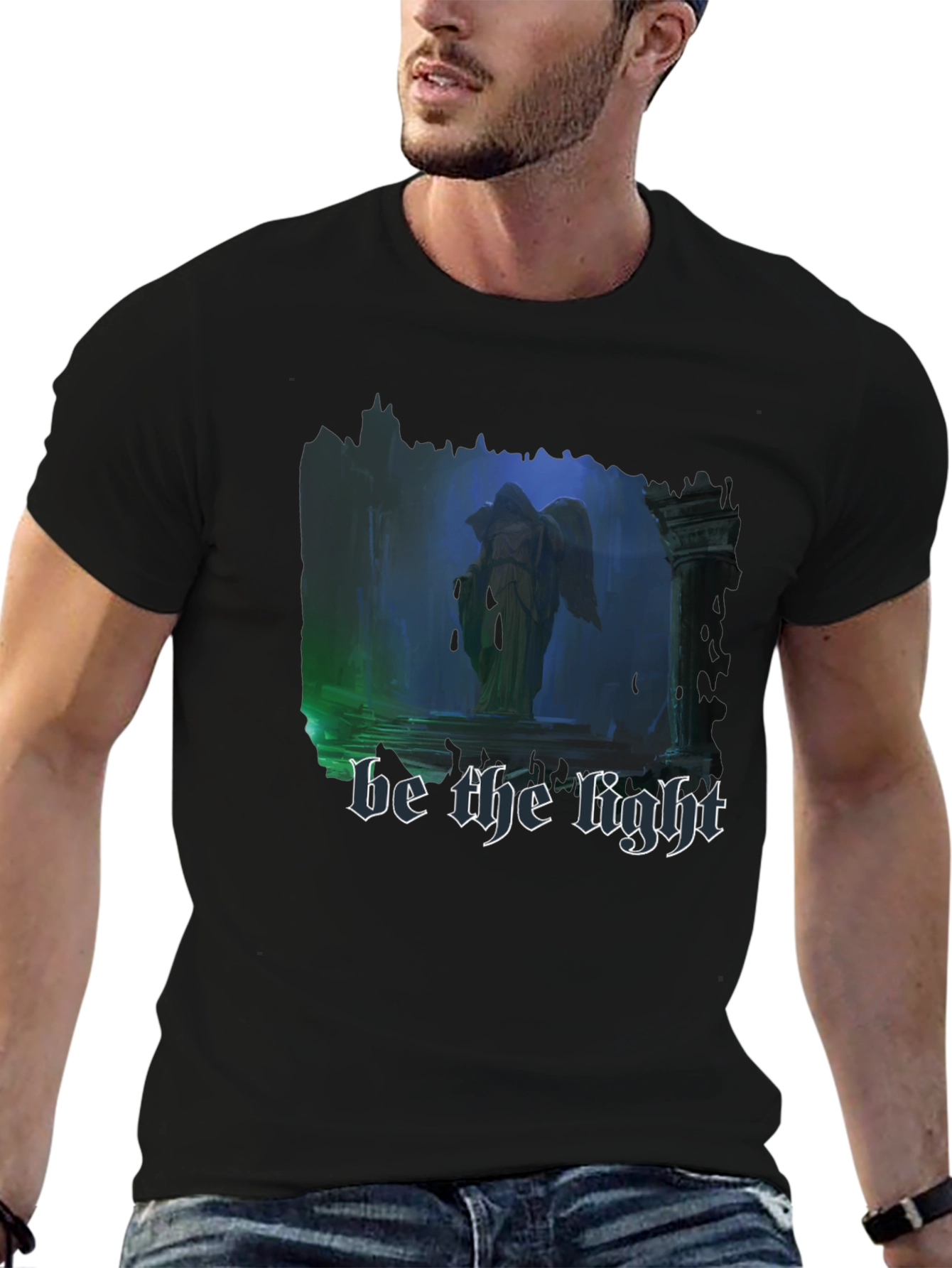 Black Be The Light T-Shirt - Gothic Angel Design view 6