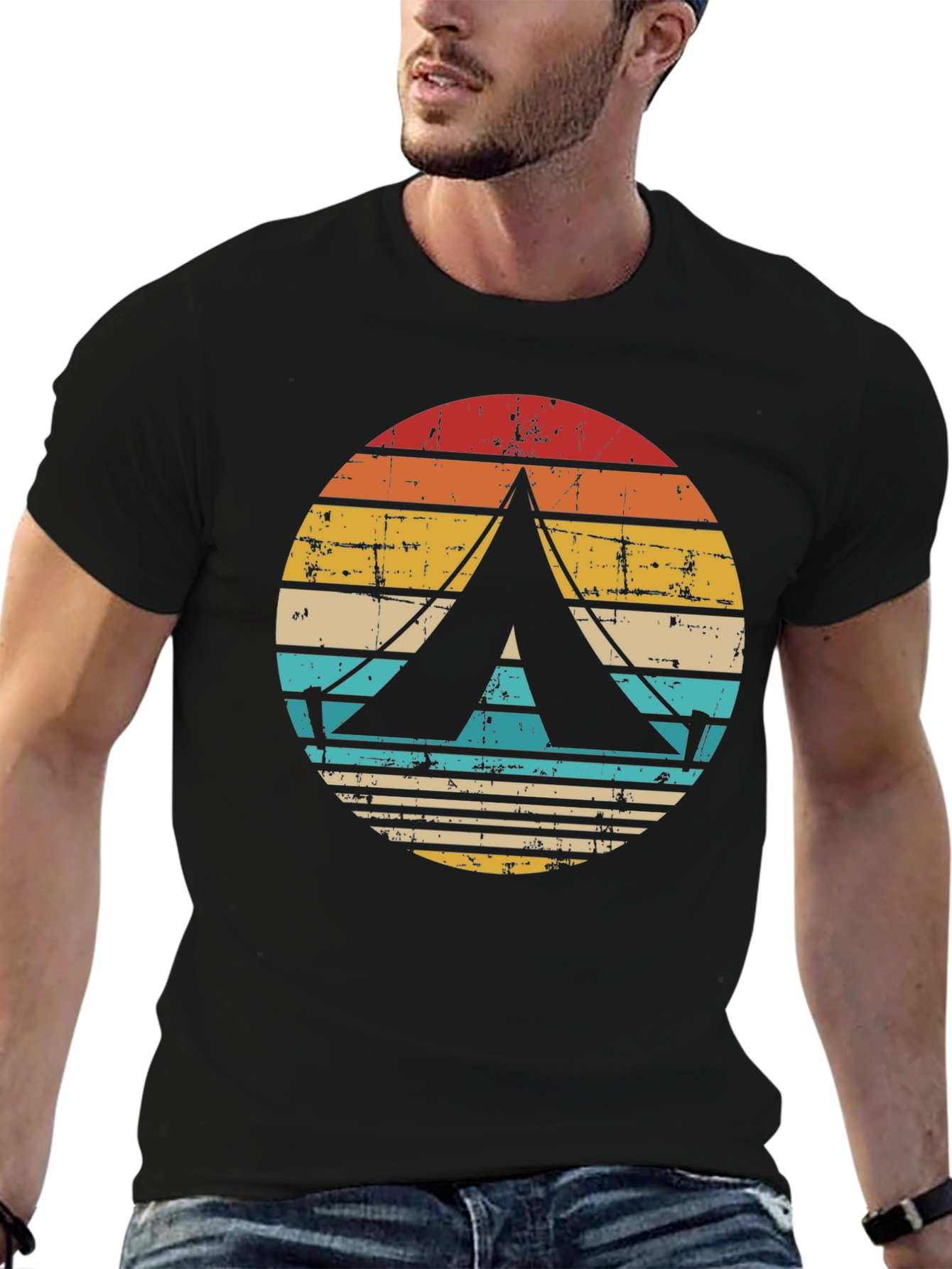 Black Vintage Camping Tent Graphic Tee view 6