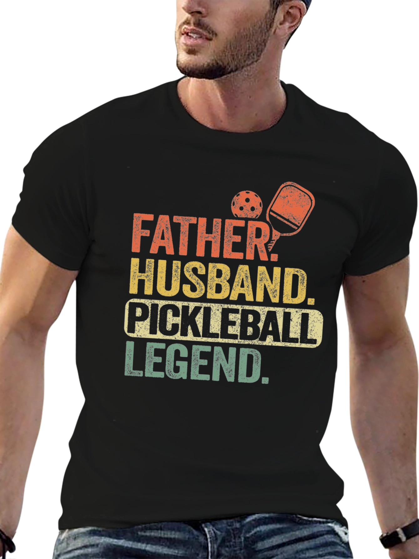 Black Father Husband Pickleball Legend Graphic Tee view 6