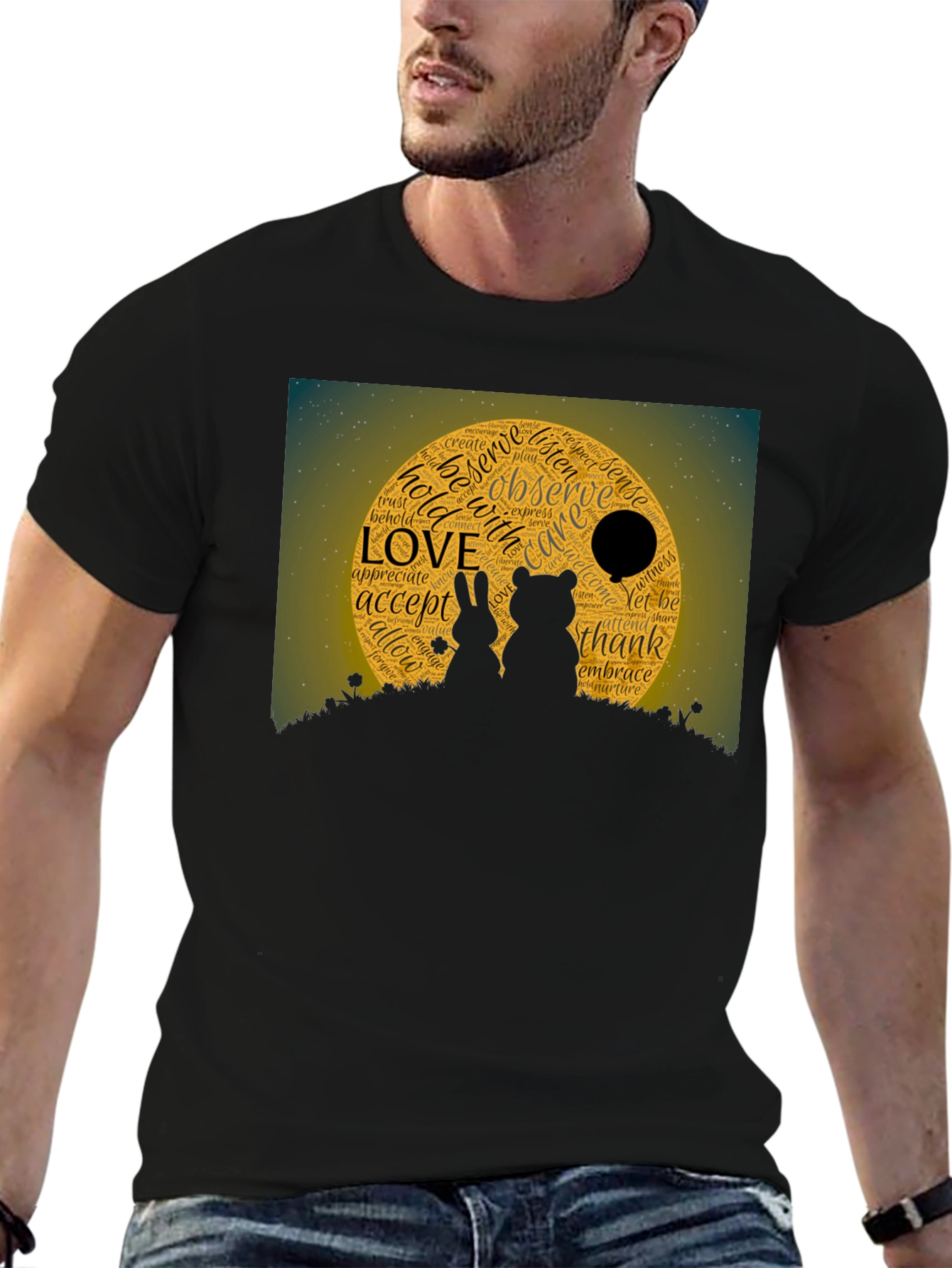 Black Love Word Cloud T-Shirt: Bear & Rabbit Design view 6