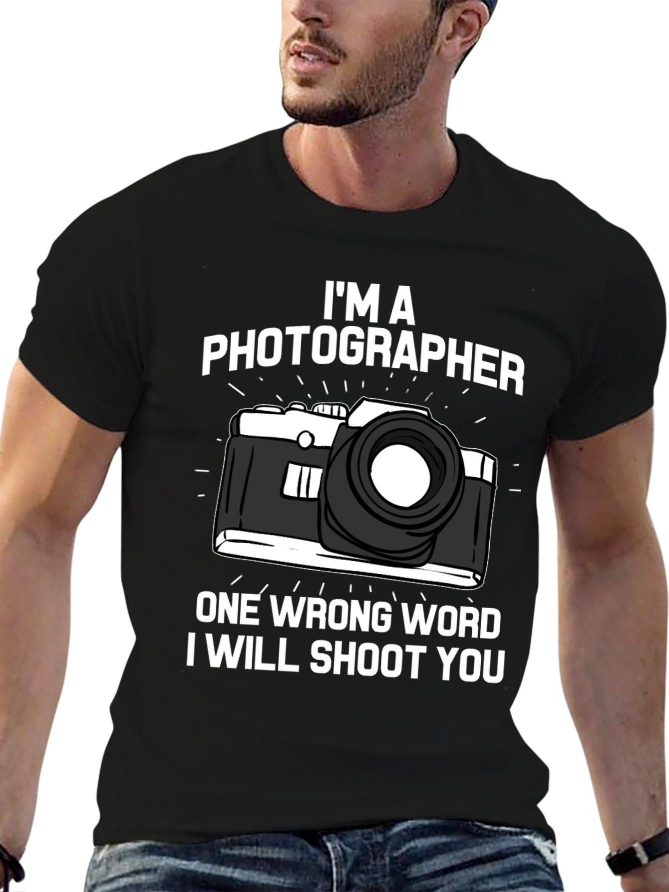 Black Photographer T-Shirt: I'll Shoot You Funny Camera Tee view 6
