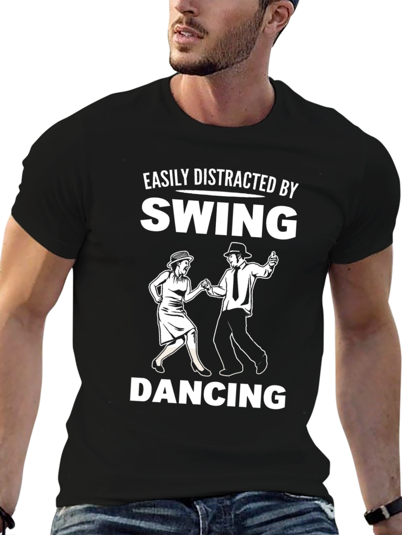 Black Swing Dancing T-Shirt - Easily Distracted By view 6