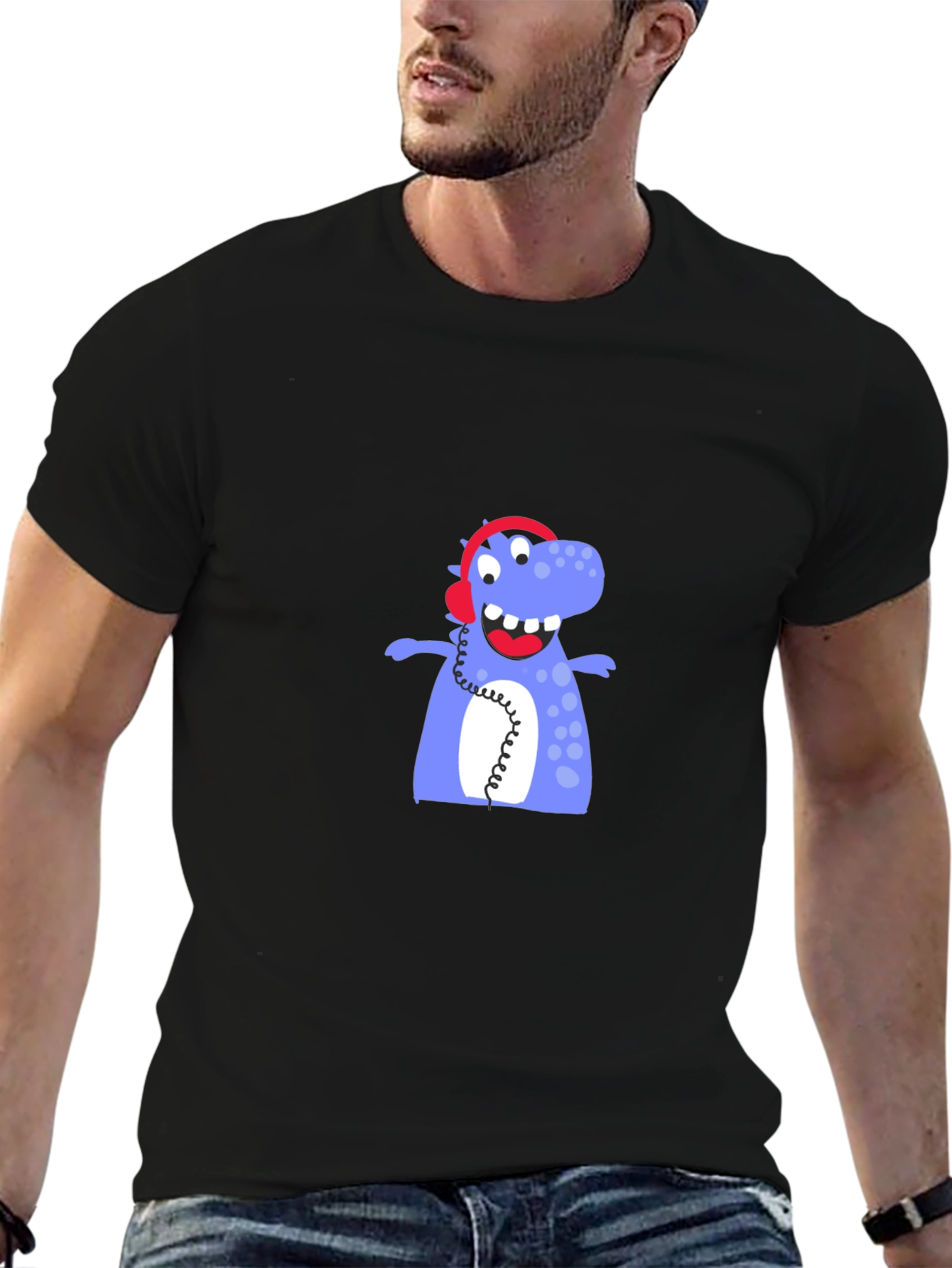 Black Dino Beats T-Shirt - Fun Graphic Tee view 6