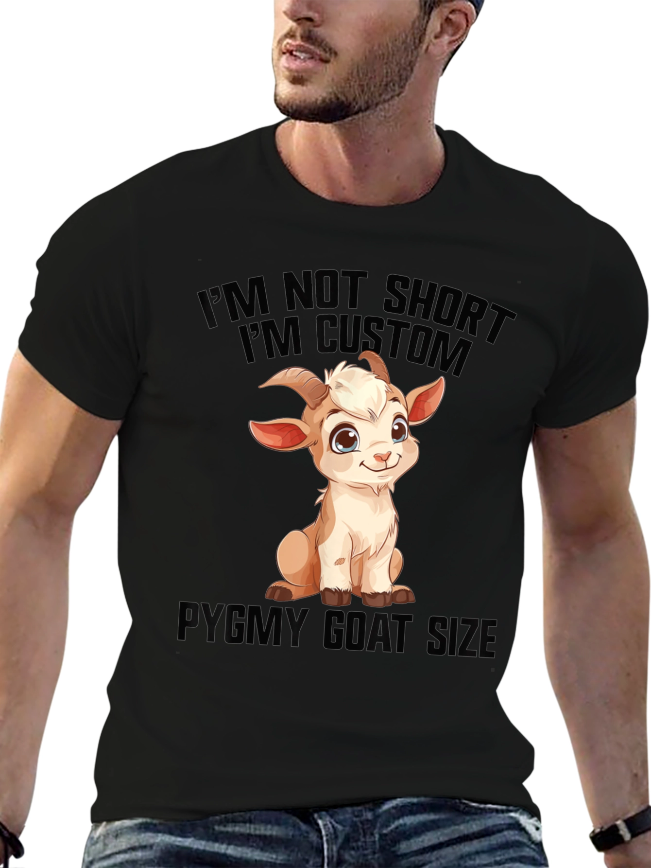 Black Funny Goat T-Shirt - I'm Not Short, I'm Custom! view 6