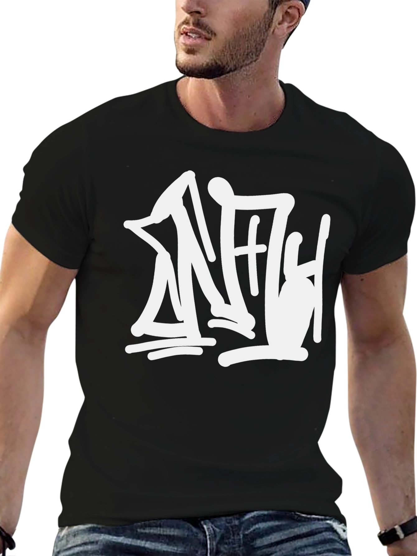 Black Black T-Shirt with White Graphic view 6