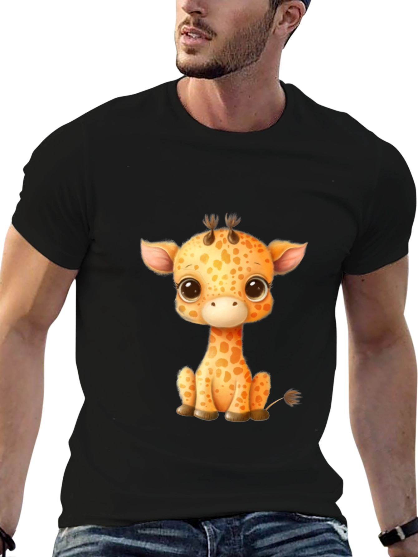 Black Cute Giraffe Graphic T-Shirt - Unisex view 6