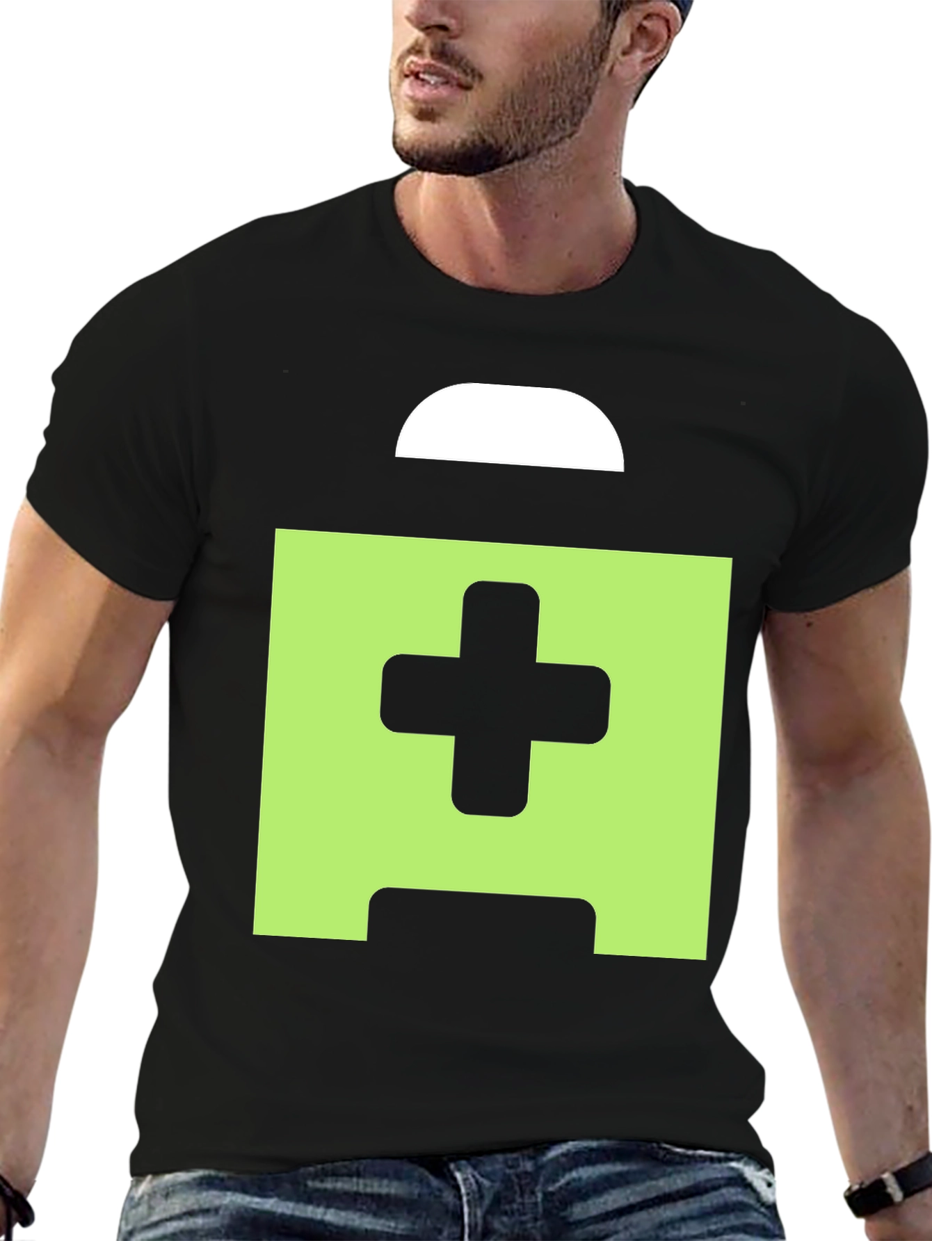 Black Pixelated Cross Graphic Black Tee Shirt view 6