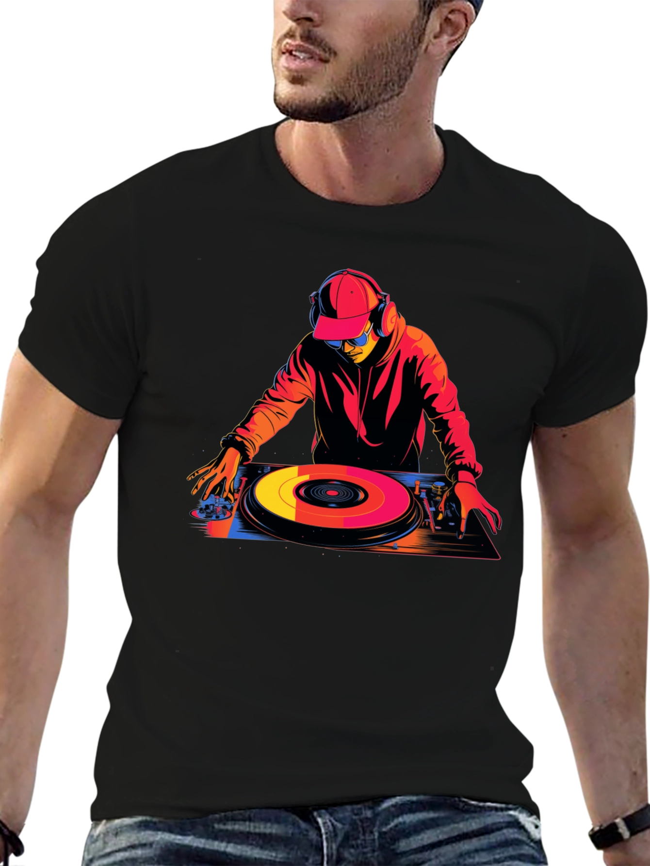 Black DJ Turntable Graphic Tee - Black Cotton Blend T-Shirt view 6