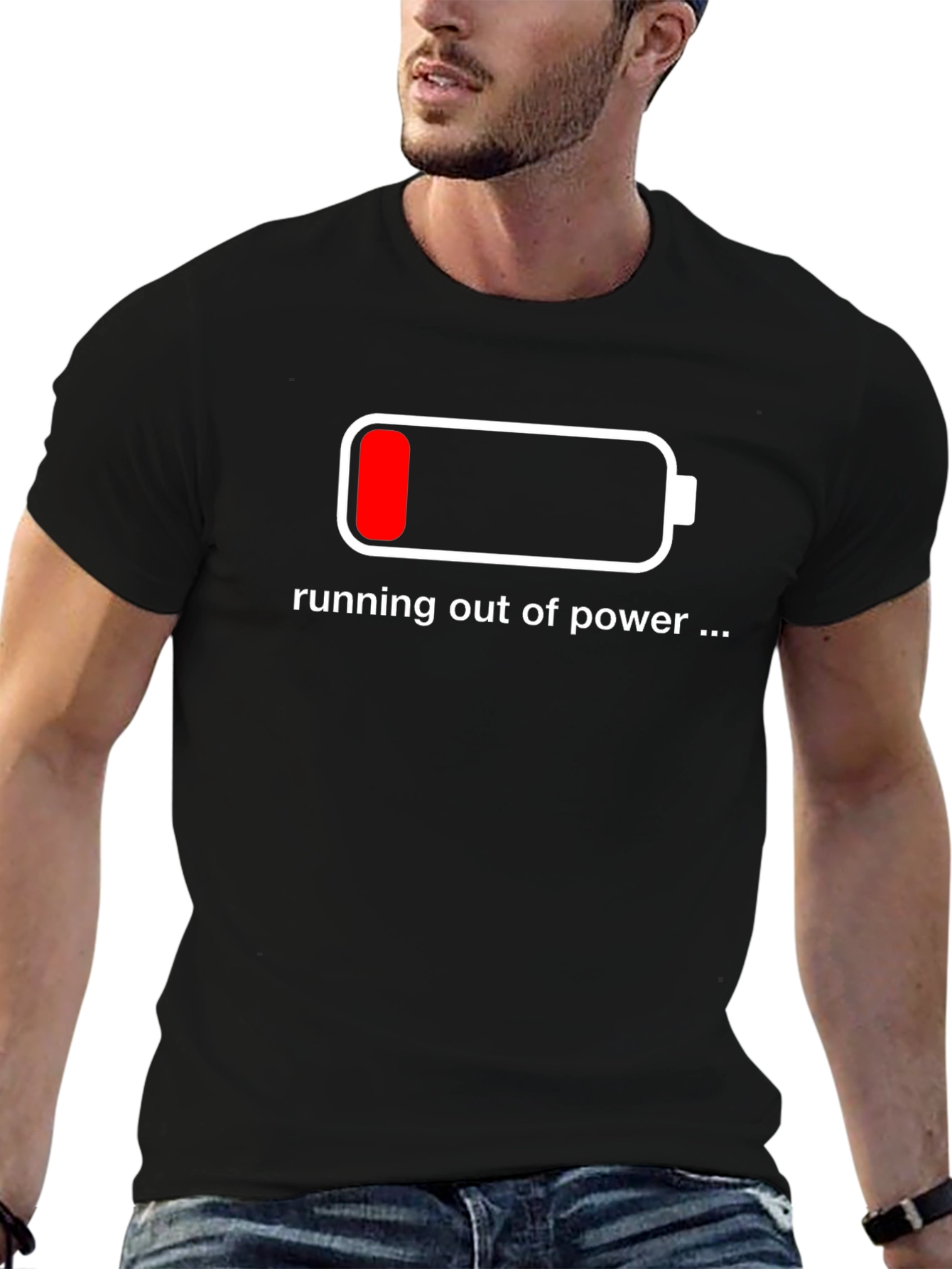 Black Running Out of Power T-Shirt - Low Battery Design view 6