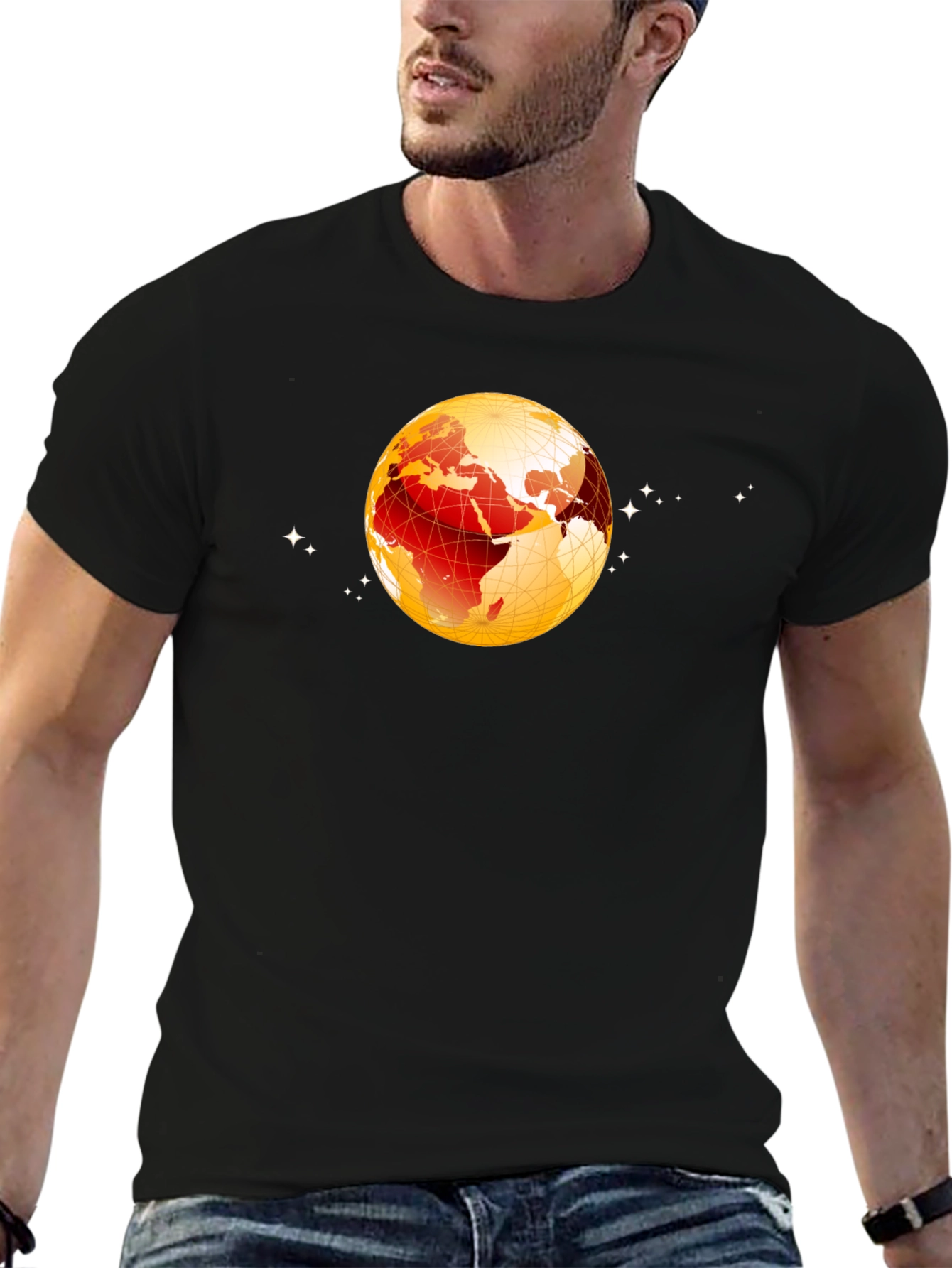 Black Global Sphere Graphic Tee - Black Cotton T-Shirt view 6