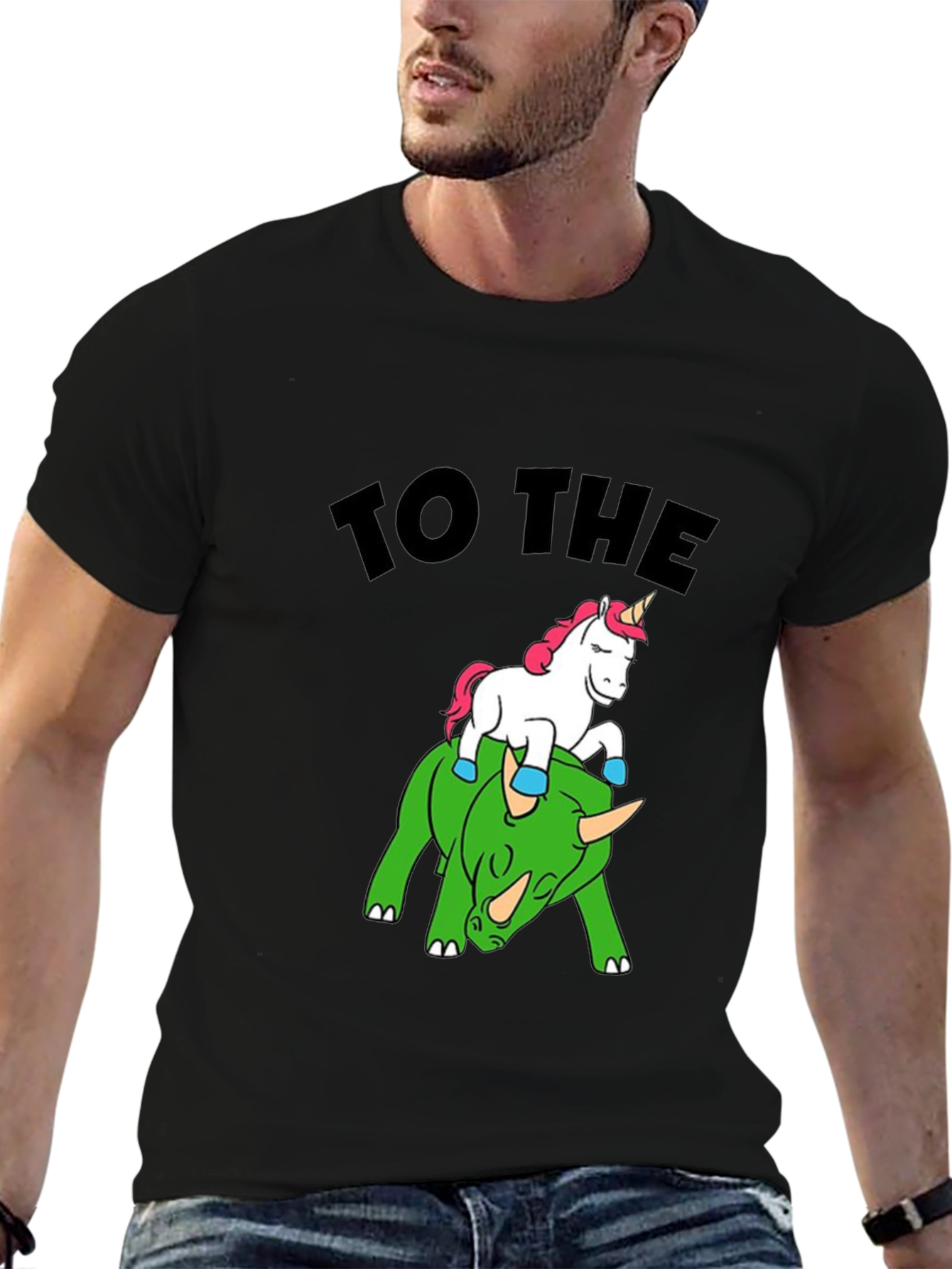 Black Unicorn Riding Stegosaurus T-Shirt - Crypto Meme Tee view 6