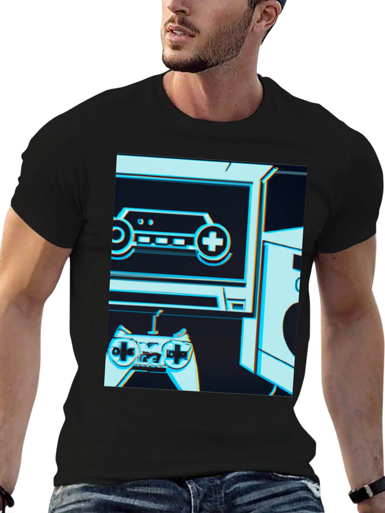 Black Retro Gaming T-Shirt - Classic Console Design view 6
