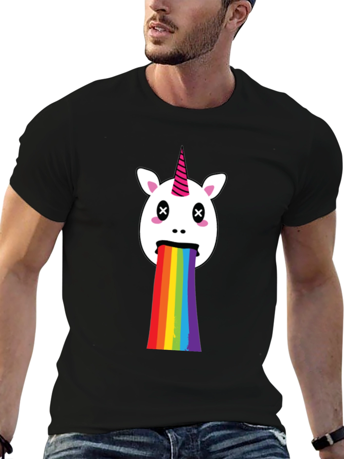 Black Unicorn Rainbow Puke Graphic Tee view 6