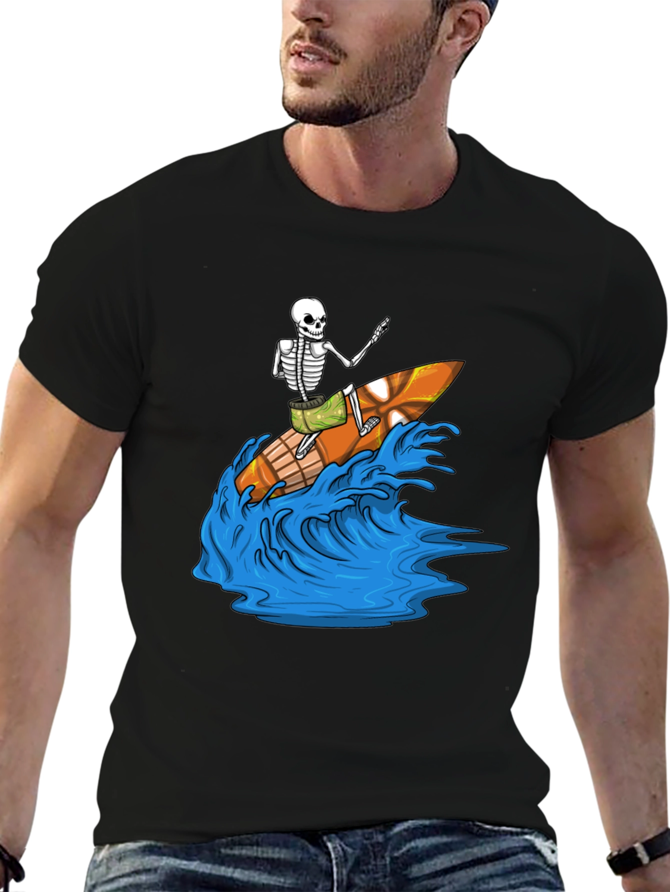 Black Surfing Skeleton Graphic Tee - Black view 6