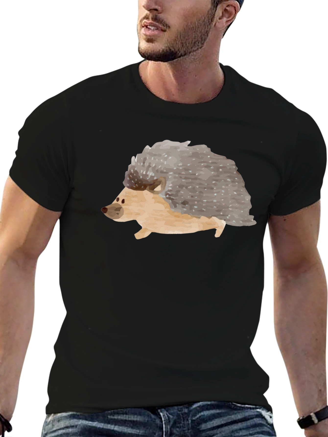 Black Men's Hedgehog Graphic Tee - Black view 6