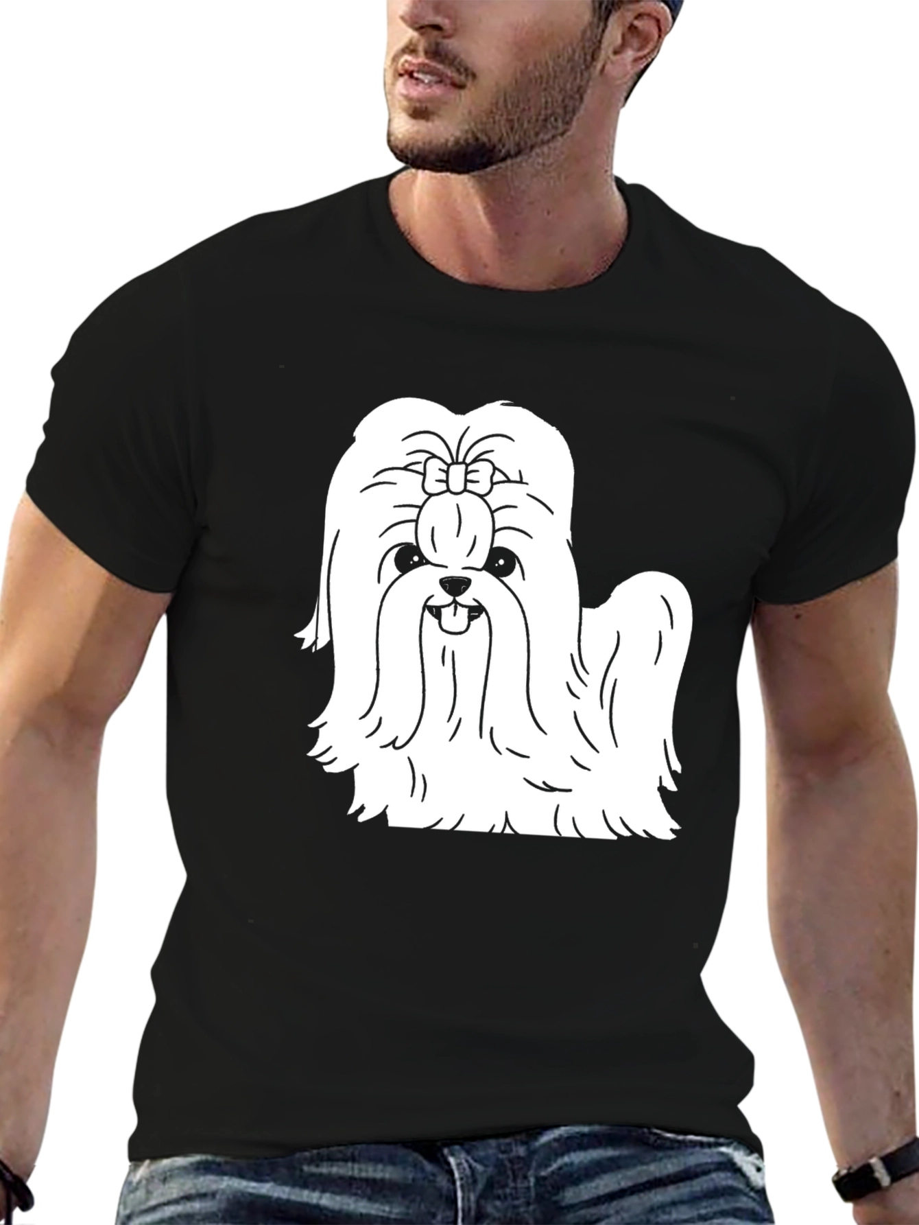 Black Cute Dog Graphic Tee - Black Cotton Blend T-Shirt view 6