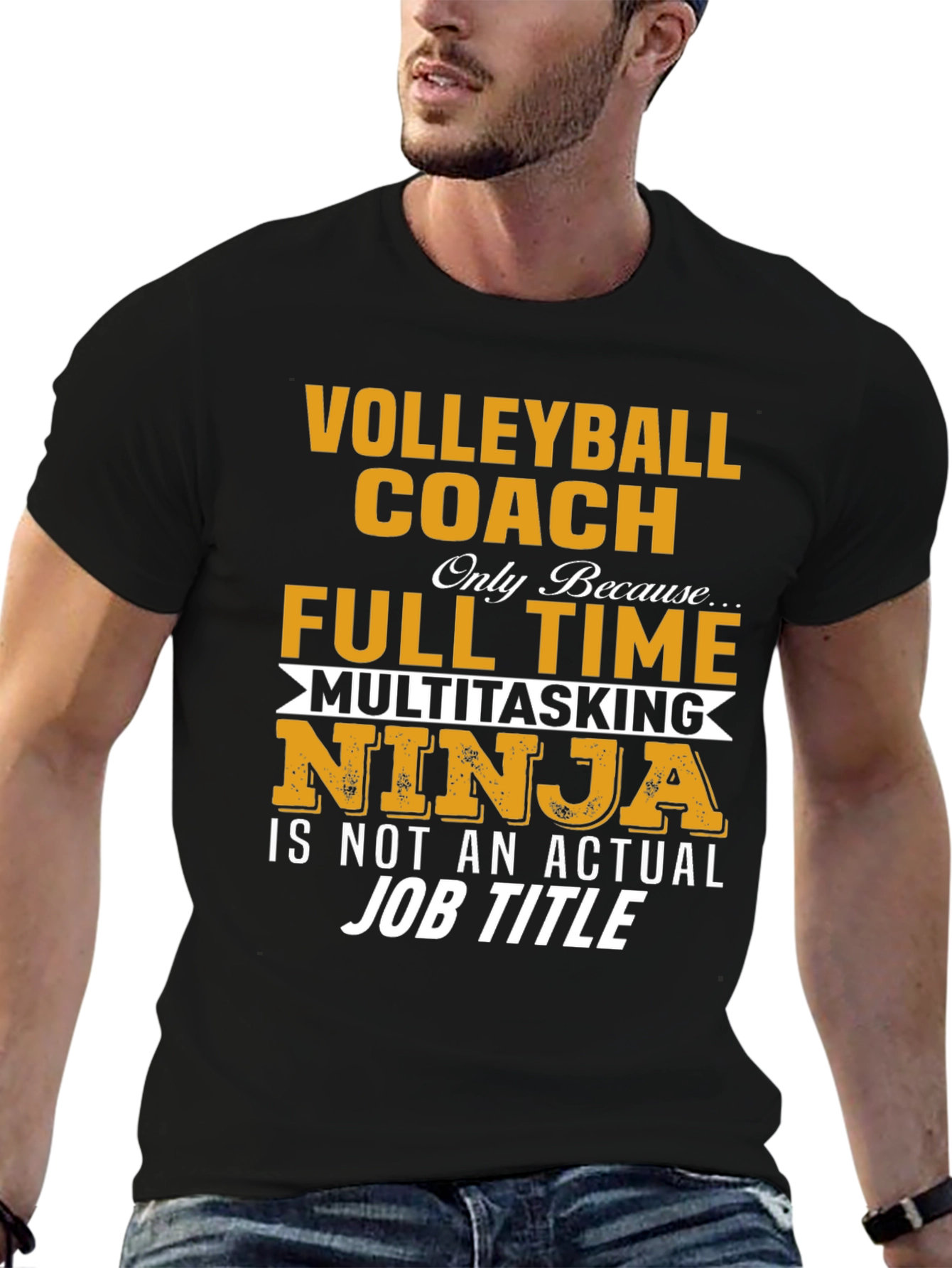 Black Volleyball Coach T-Shirt - Multitasking Ninja Job Title view 6