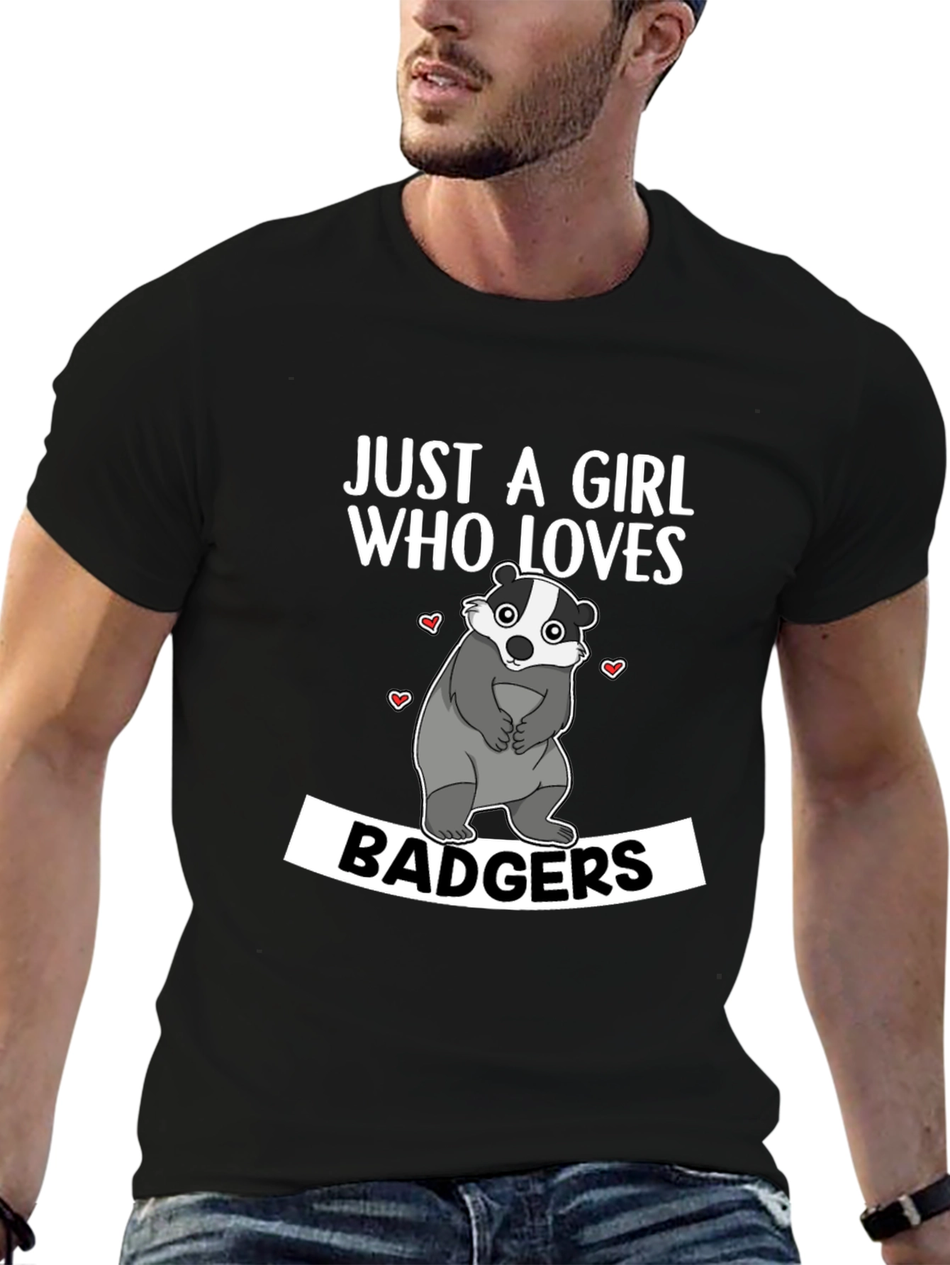 Black Just A Girl Who Loves Badgers T-Shirt view 6