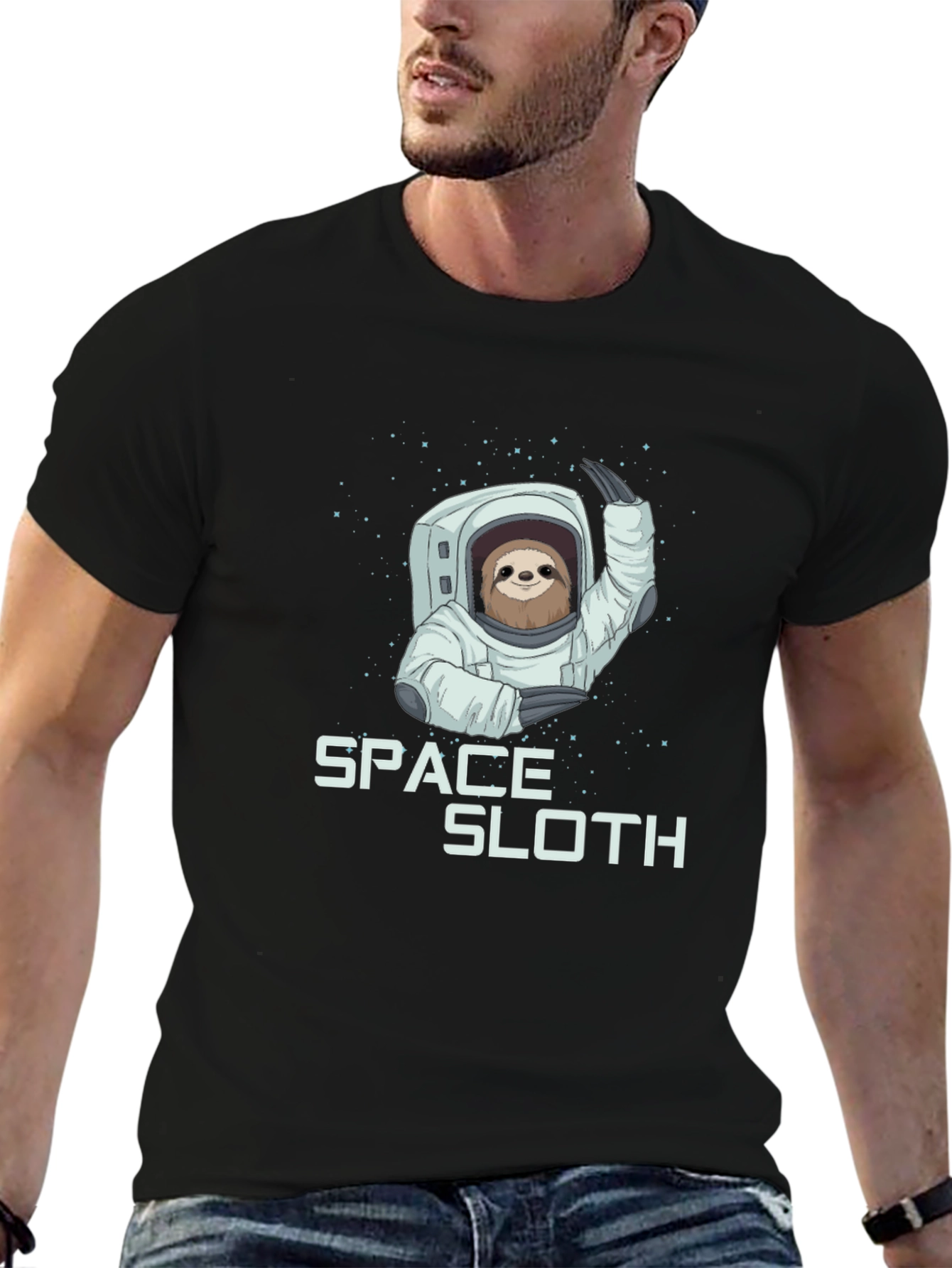 Black Space Sloth Graphic Tee - Black Cotton Blend view 6