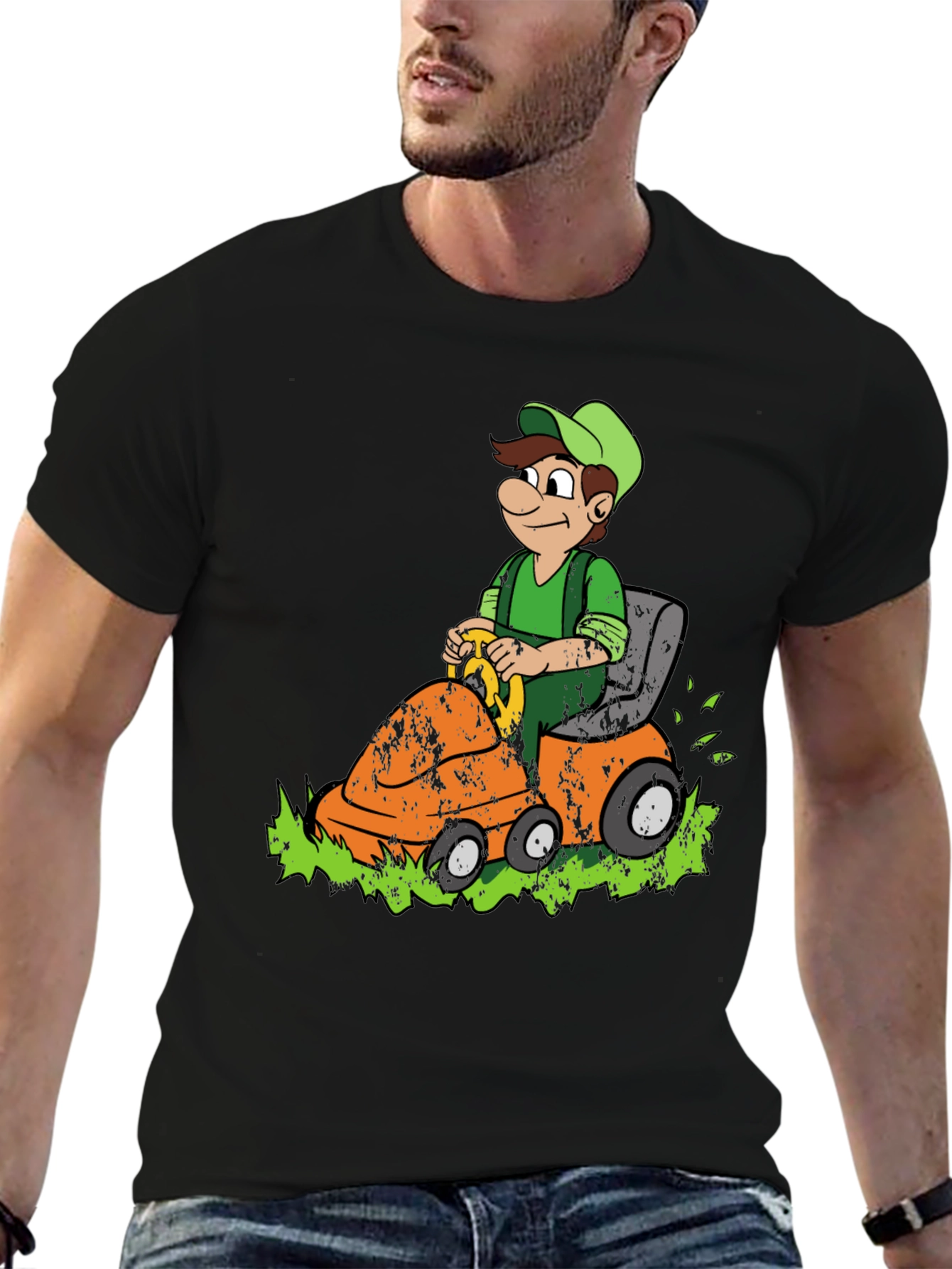 Black Lawn Mowing Luigi Graphic Tee - Black Cotton Blend view 6