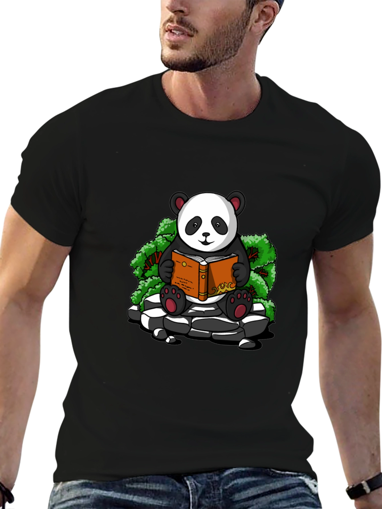 Black Panda Reader Graphic Tee - Black Cotton T-Shirt view 6