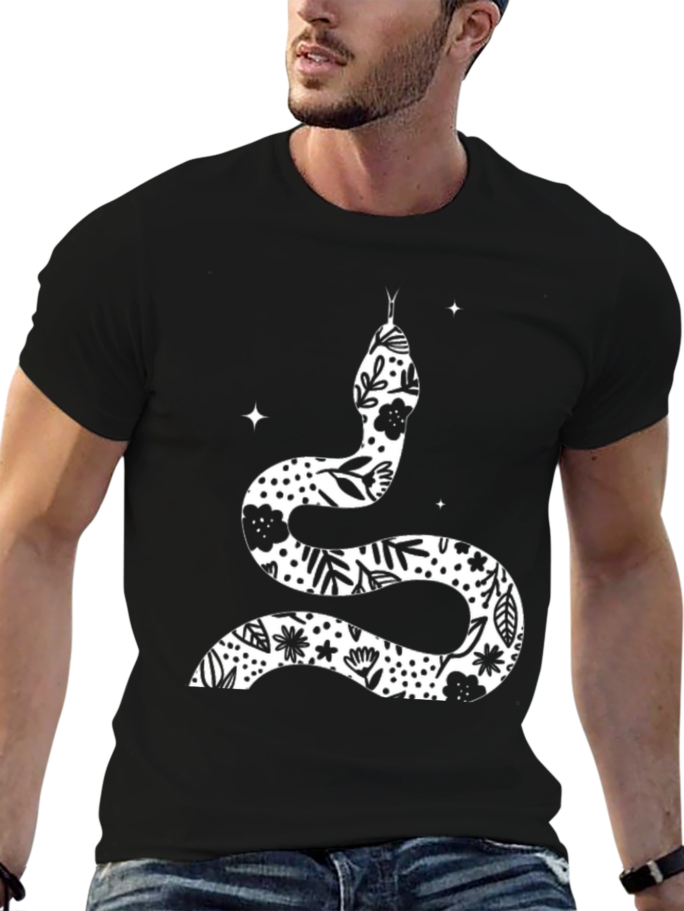 Black Floral Snake Graphic Tee - Unisex view 6
