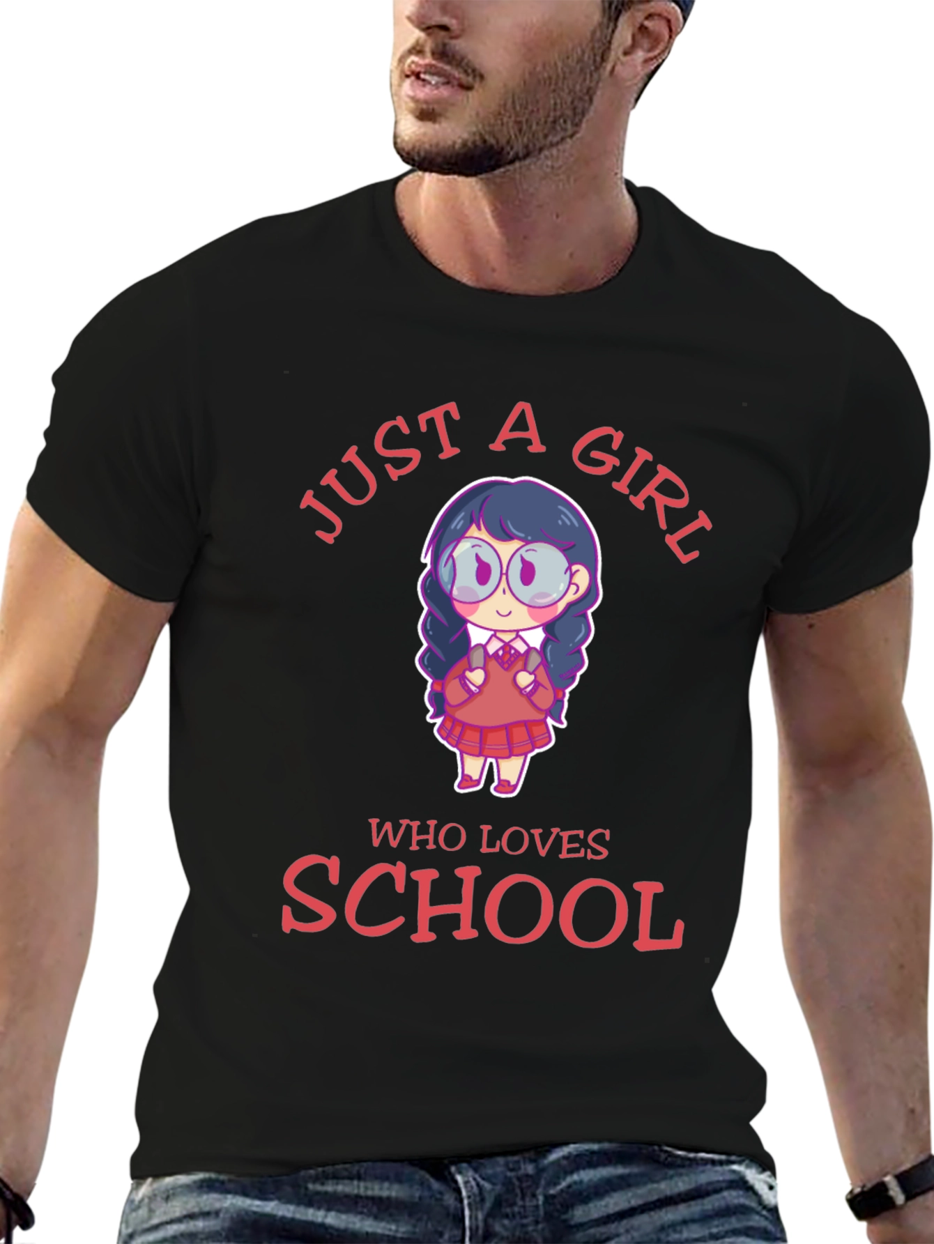 Black Just A Girl Who Loves School T-Shirt view 6