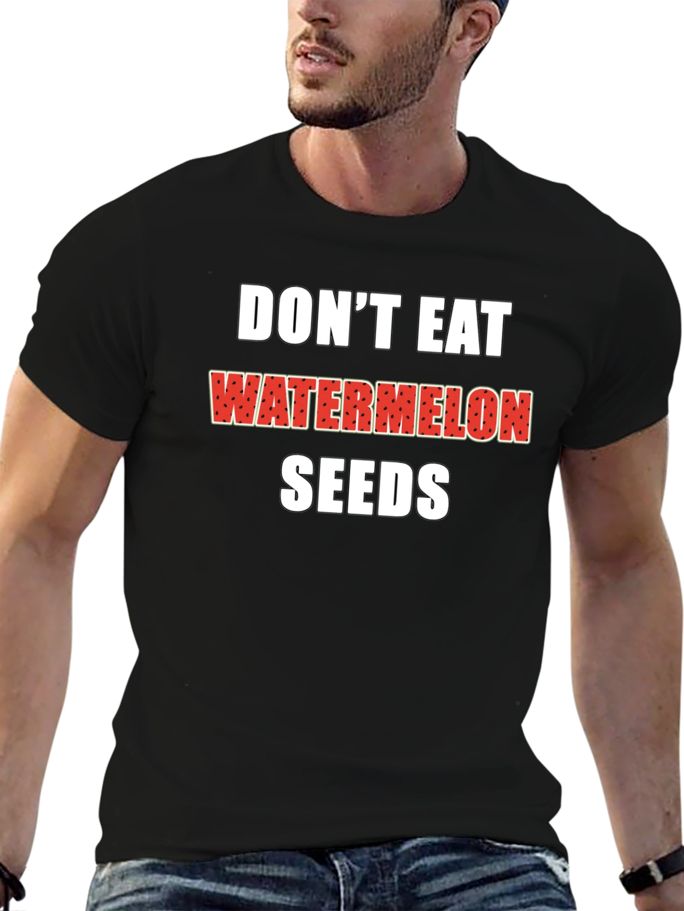 Black Don't Eat Watermelon Seeds Black T-Shirt view 6