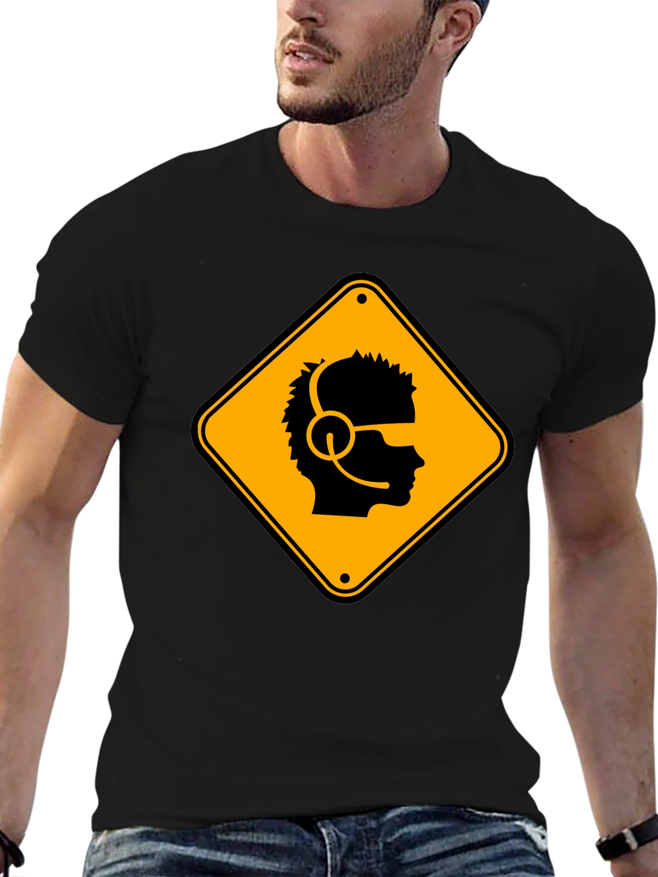 Black Gamer Hazard T-Shirt - Black Cotton Crew Neck Tee view 6