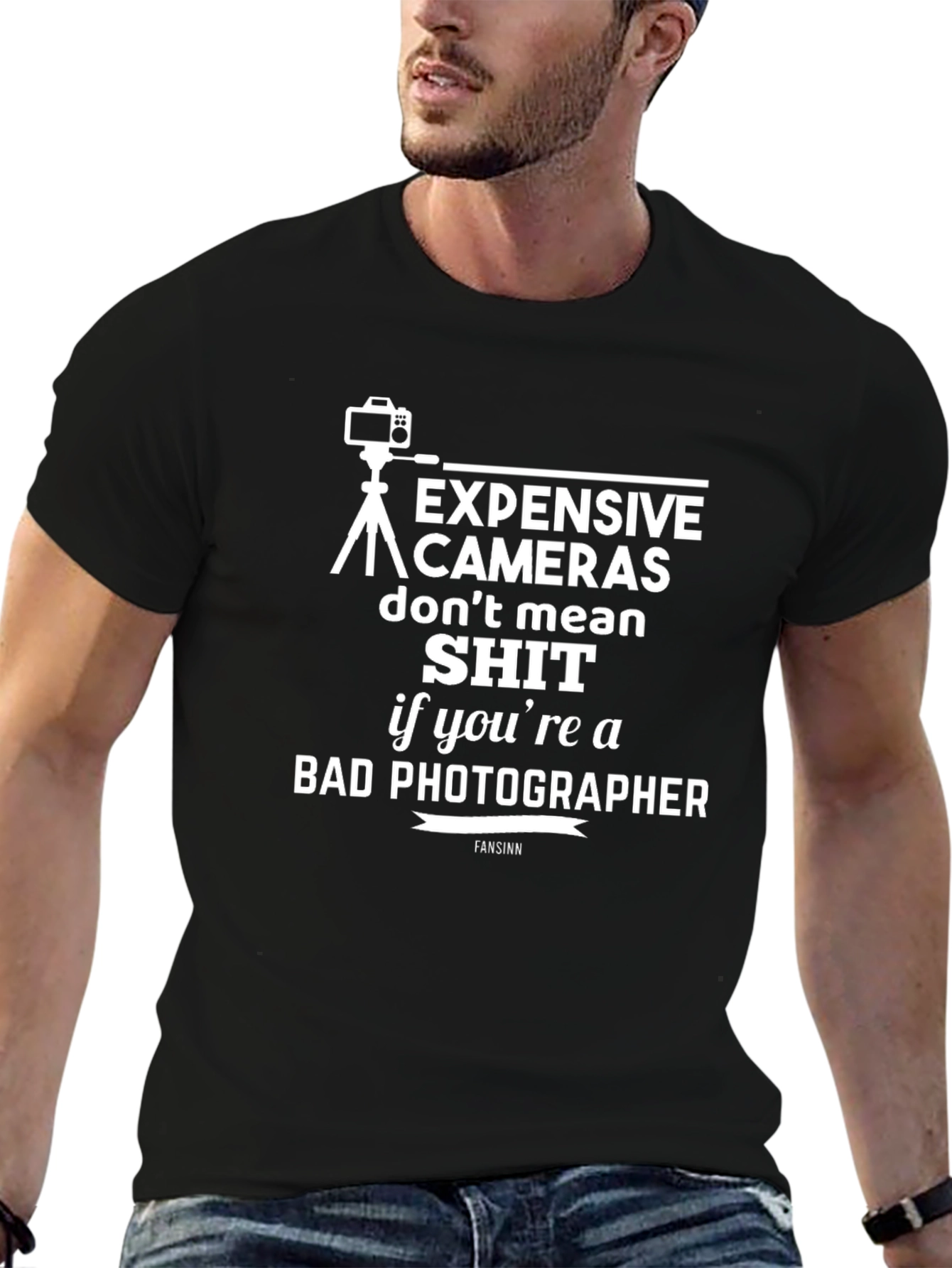 Black Photographer T-Shirt: Expensive Cameras Don't Mean Sh*t Funny Tee view 6