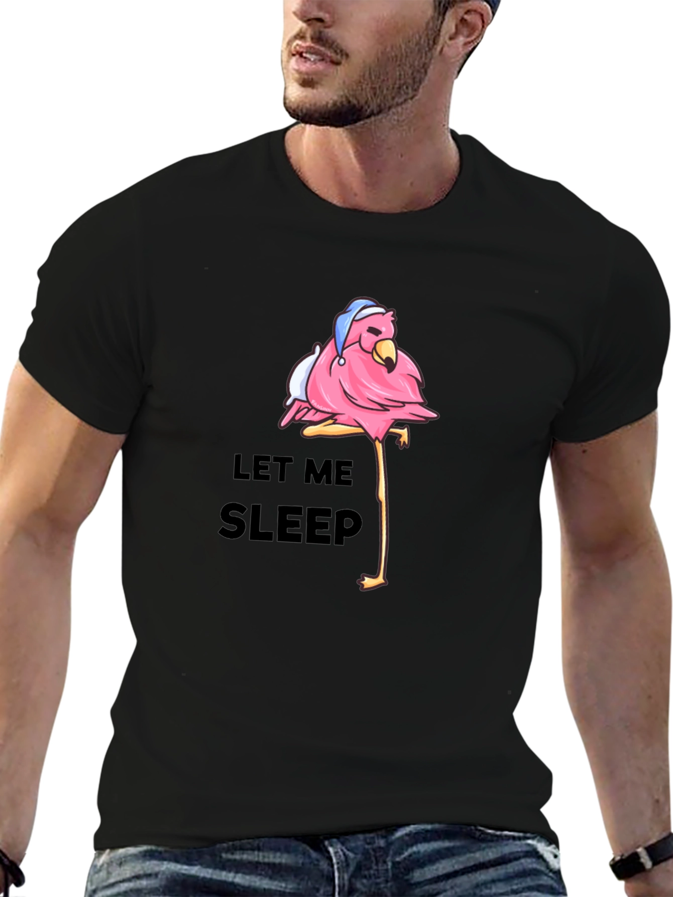 Black Sleepy Flamingo Graphic T-Shirt - Men's Black Tee view 6