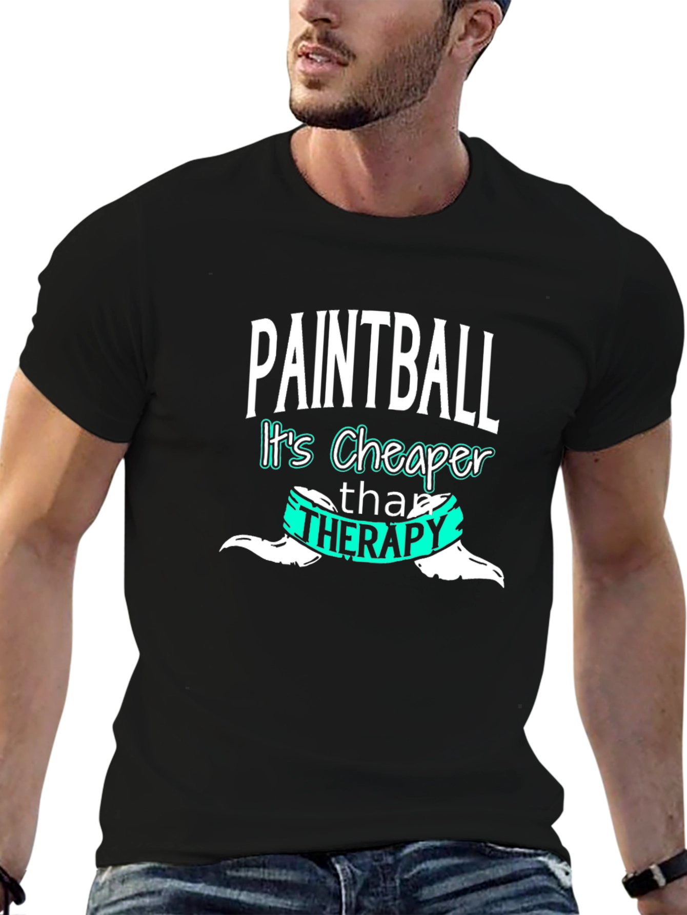 Black Paintball Therapy Funny T-Shirt view 6