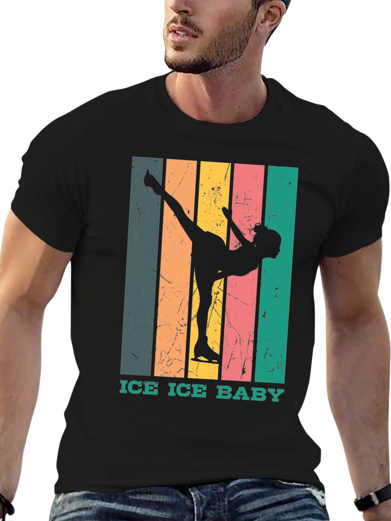 Black Retro Ice Skating T-Shirt - "Ice Ice Baby" Design view 6