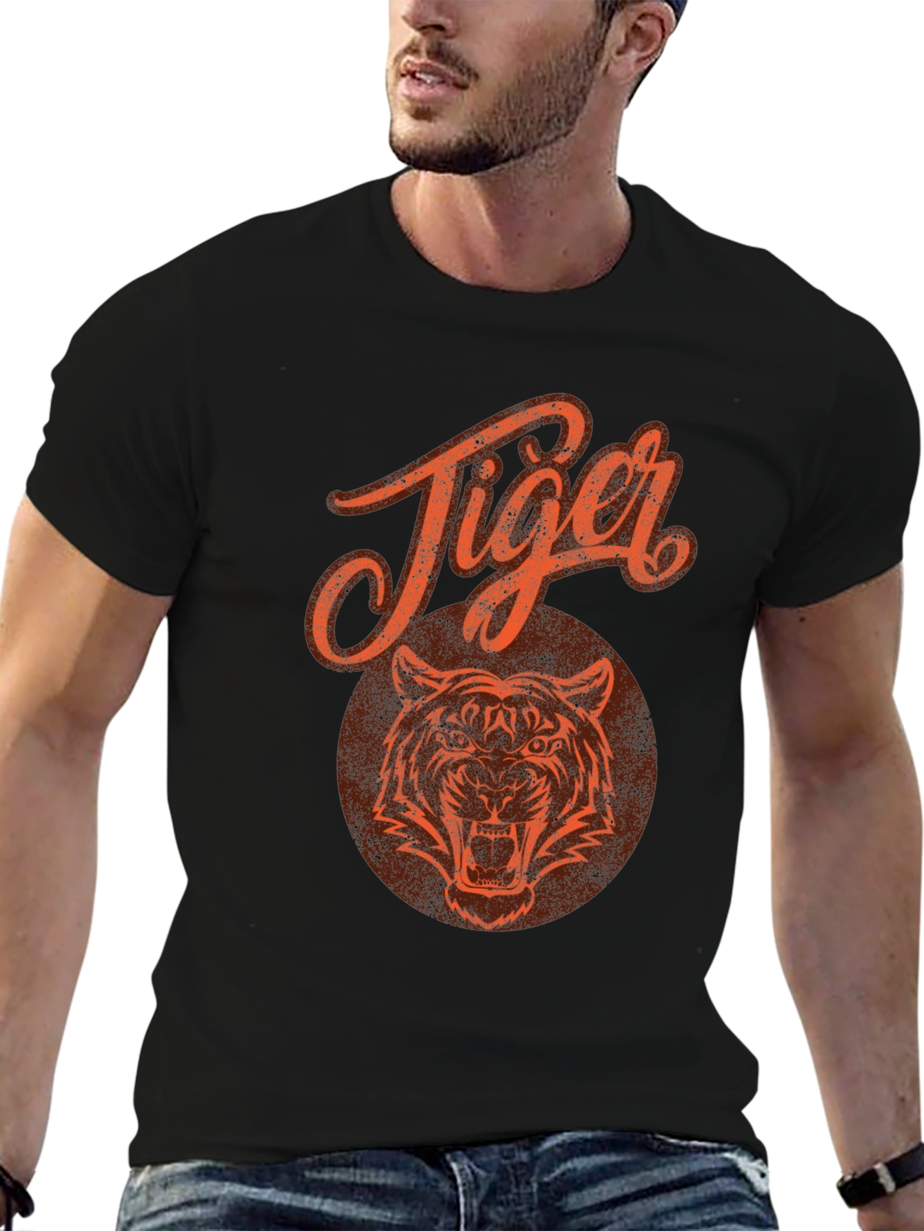 Black Tiger Graphic Print Black T-Shirt view 6