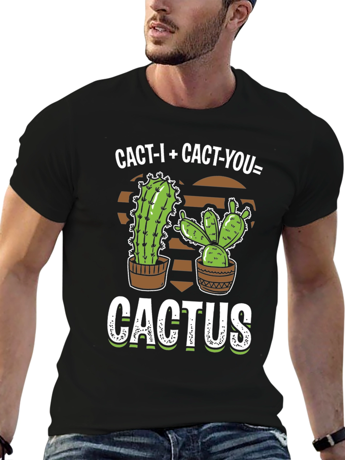 Black Cactus Graphic T-Shirt - "Cact-I + Cact-You = Cactus" view 6