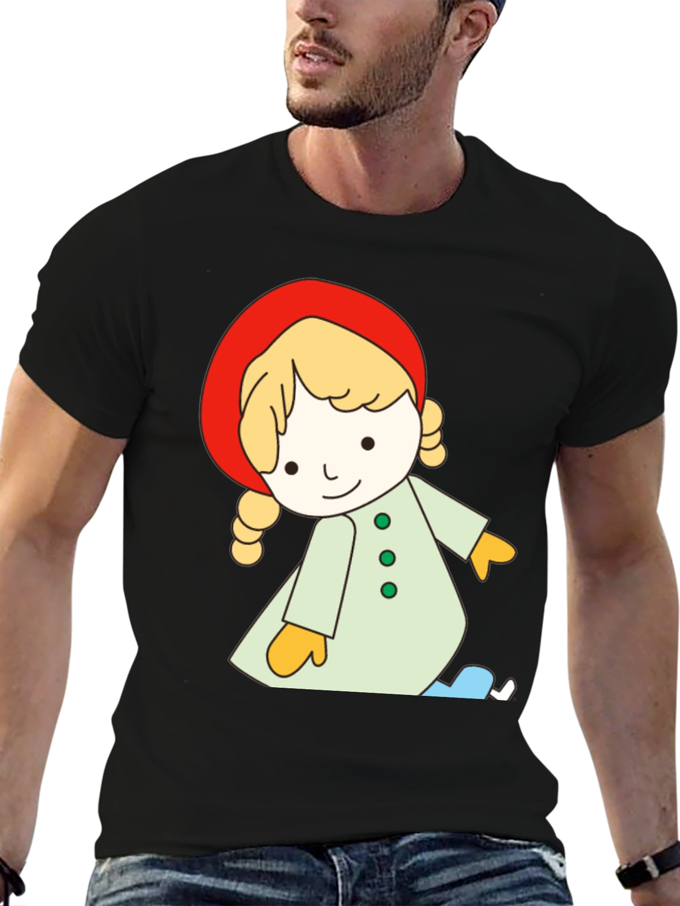 Black Cartoon Girl Black T-Shirt, Unique Design view 6