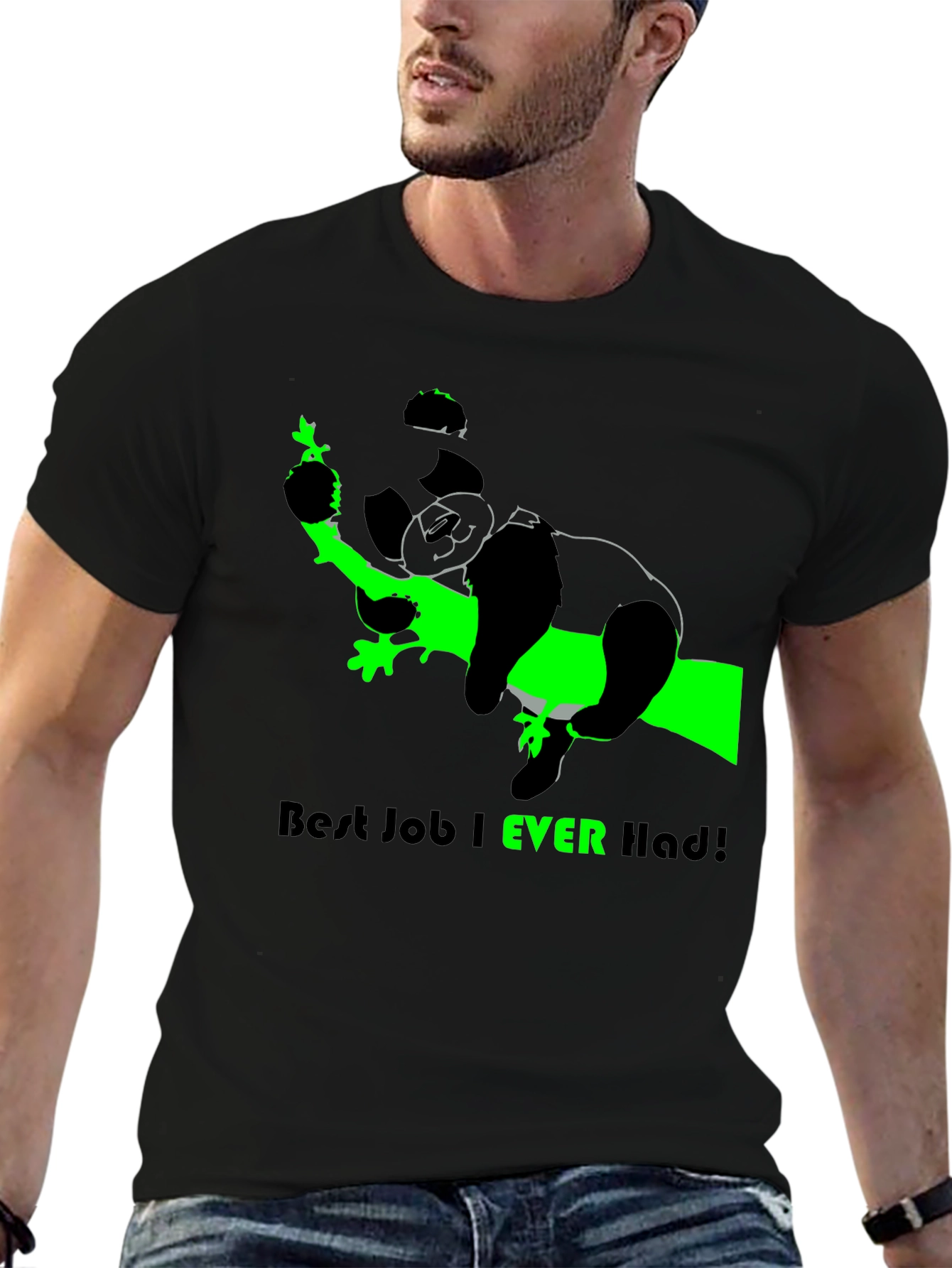 Black Best Job Ever T-Shirt - Relaxed Panda Design view 6