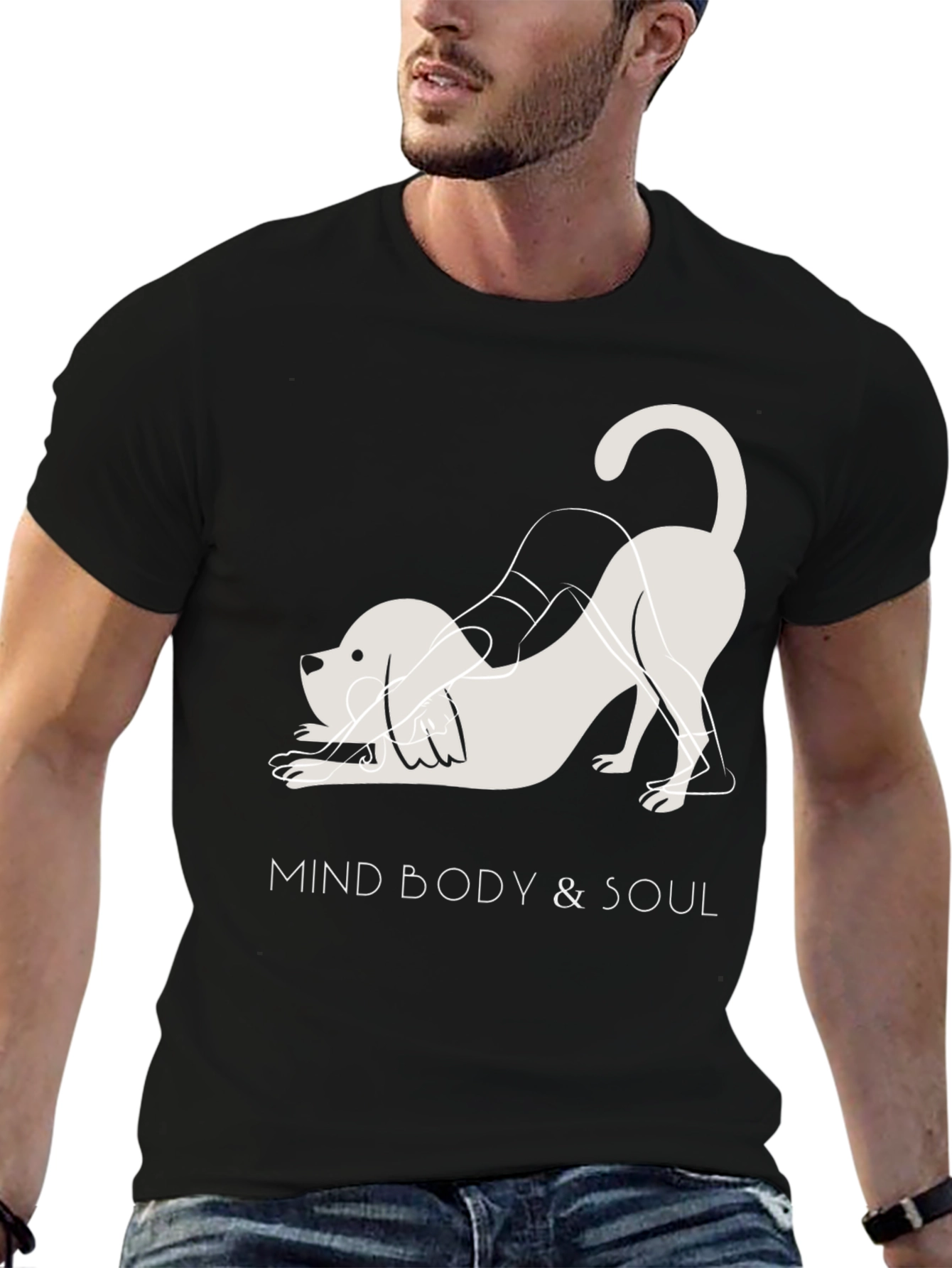 Black Mind Body & Soul Yoga Dog Black T-Shirt view 6