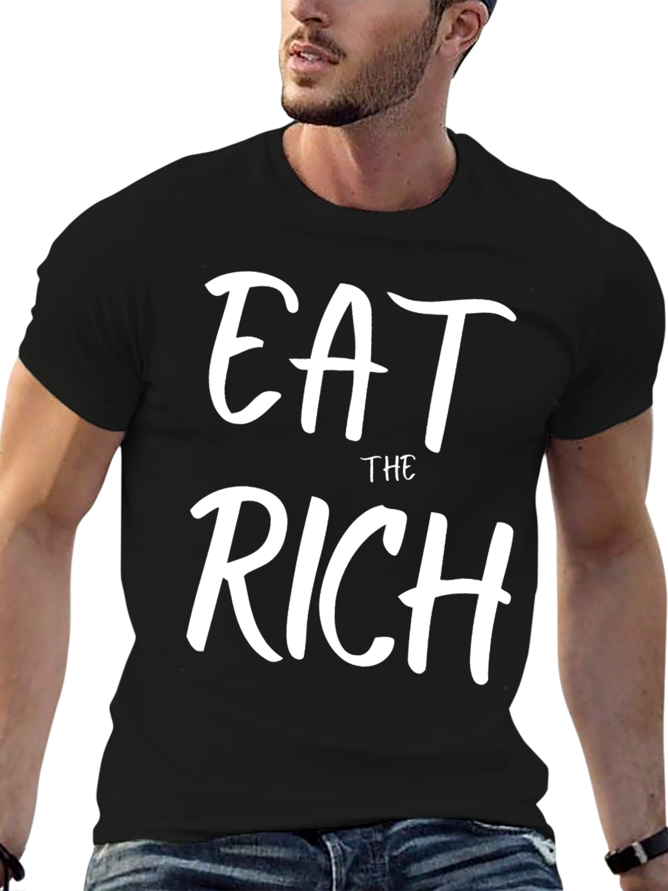 Black Eat The Rich Graphic Tee - Black Crew Neck T-Shirt view 6